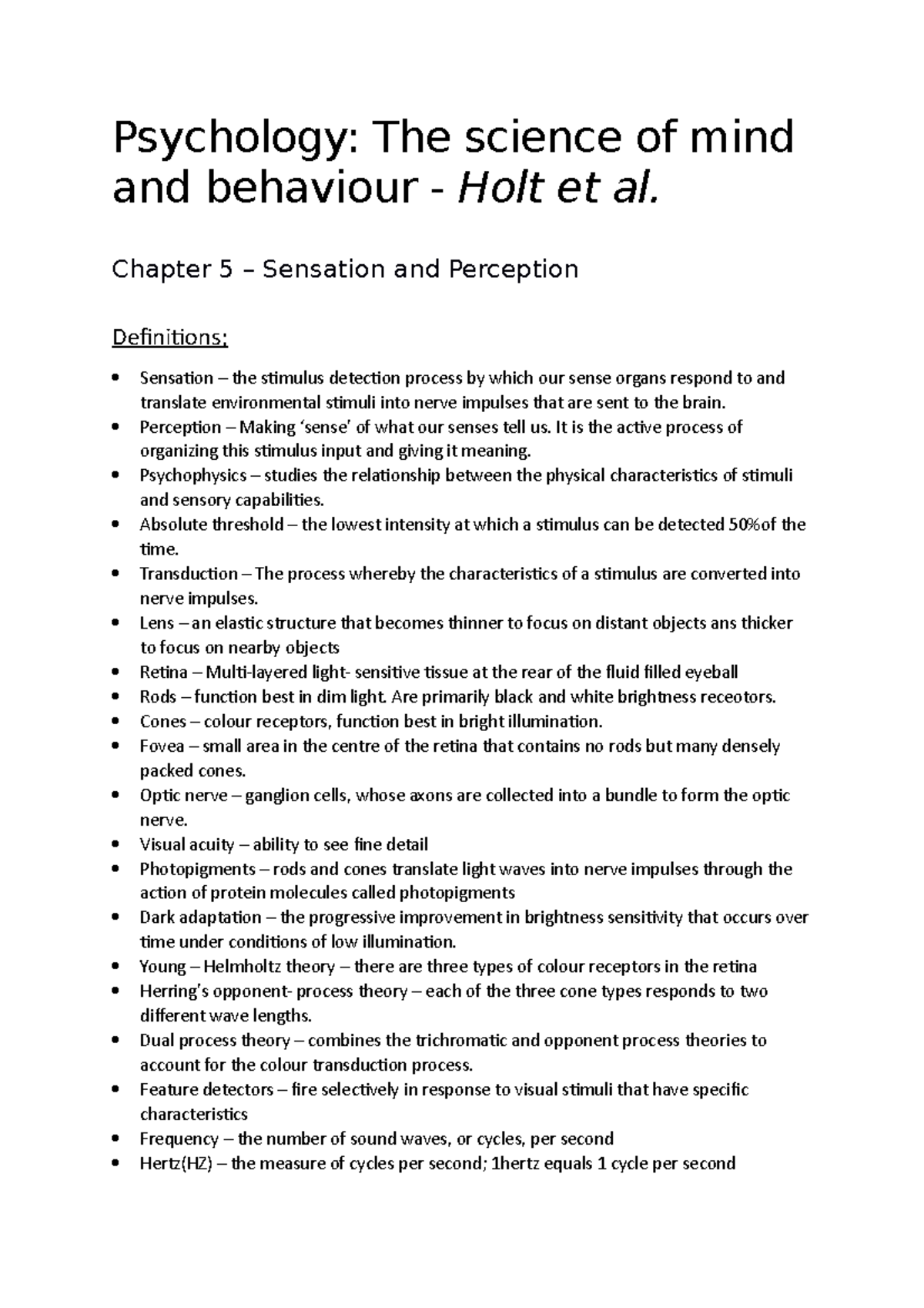 Psychology - Notes - Psychology: The science of mind and behaviour ...