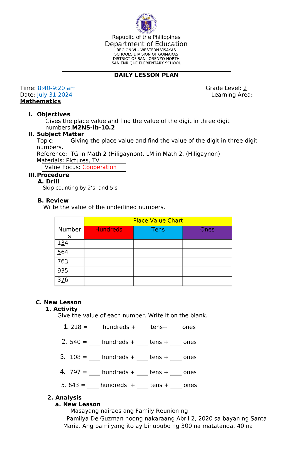 July 31-Math - lesson plan in math - Republic of the Philippines ...