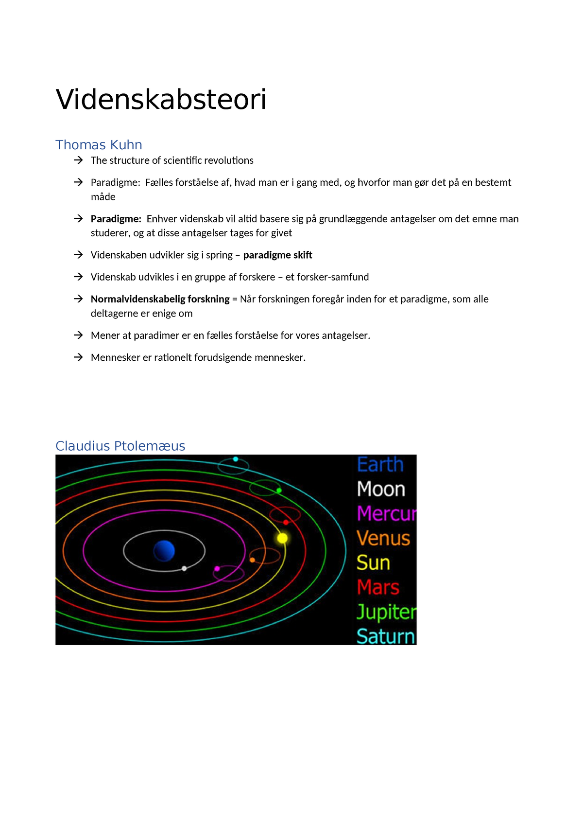 Videnskabsteori - OV Noter - Videnskabsteori Thomas Kuhn The Structure ...