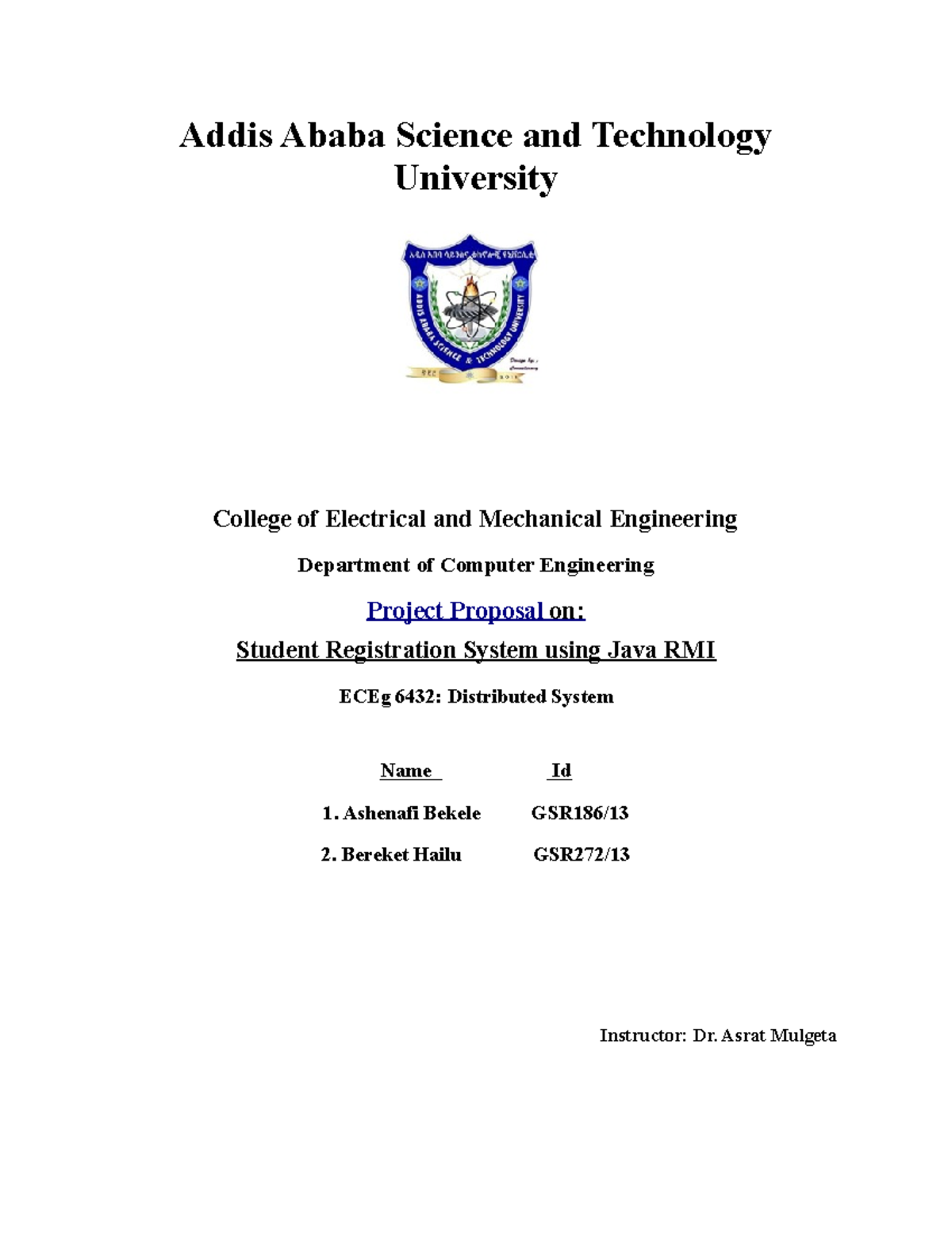 Student Registration System Proposal - Addis Ababa Science and ...