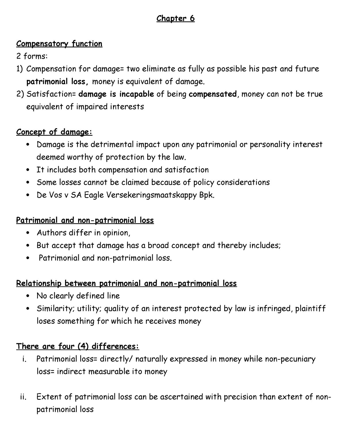 PVL3703-delict Chapter 6-9 Notes - Chapter 6 Compensatory Function 2 ...