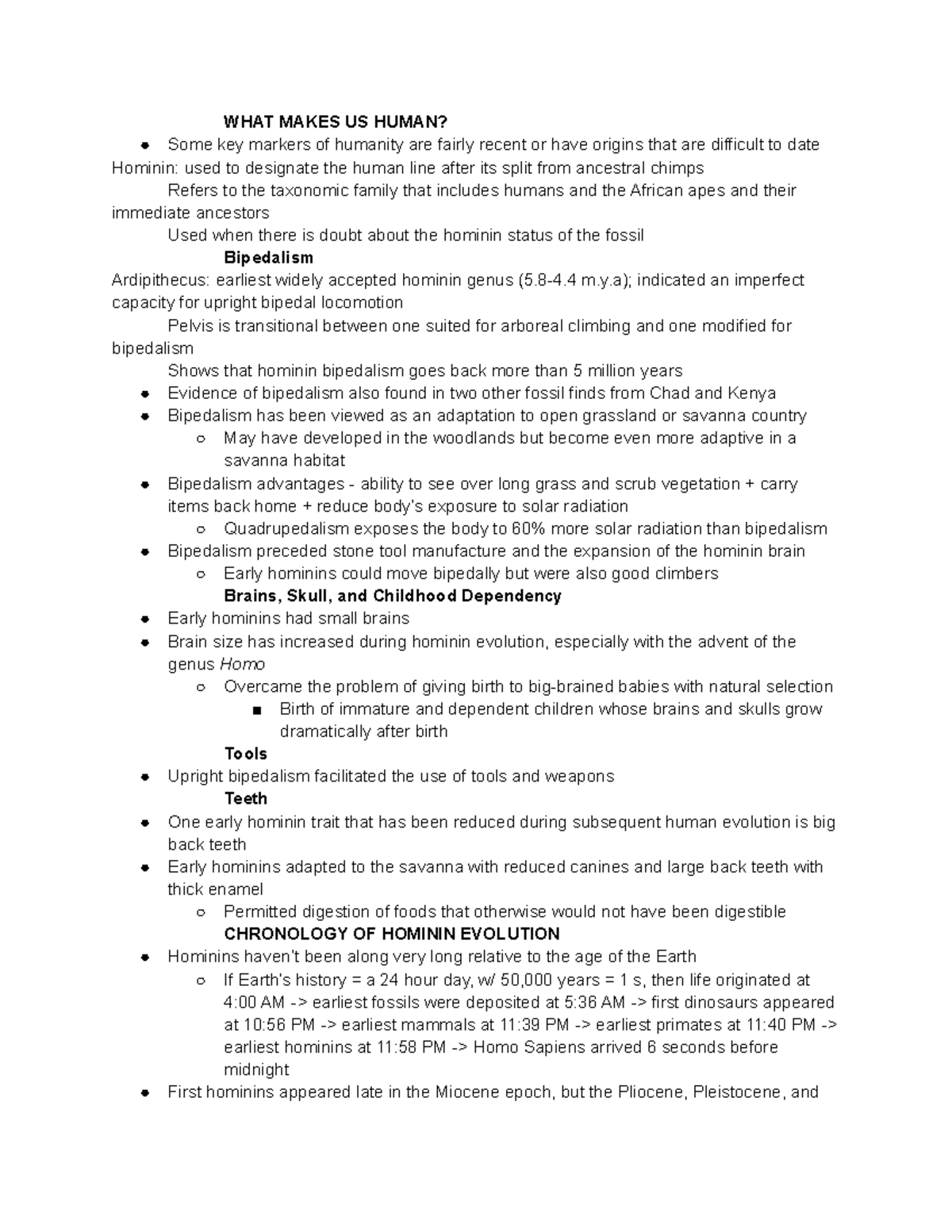 Key Markers of Humanity and Hominin Evolution Studocu