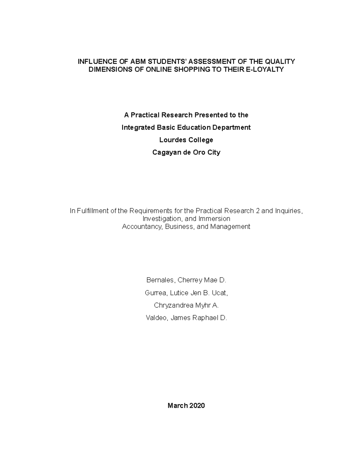 pr coursework docs - INFLUENCE OF ABM STUDENTS’ ASSESSMENT OF THE ...