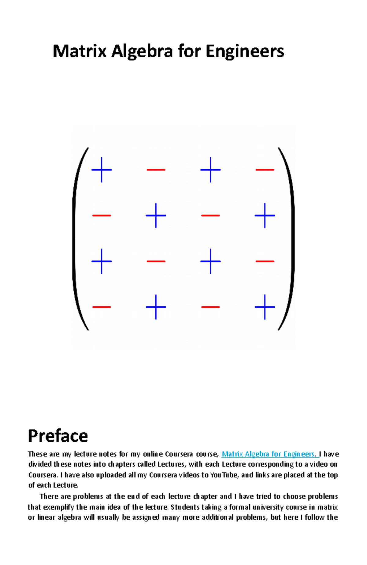 Matrix algebra for engineers - I have divided these notes into chapters ...