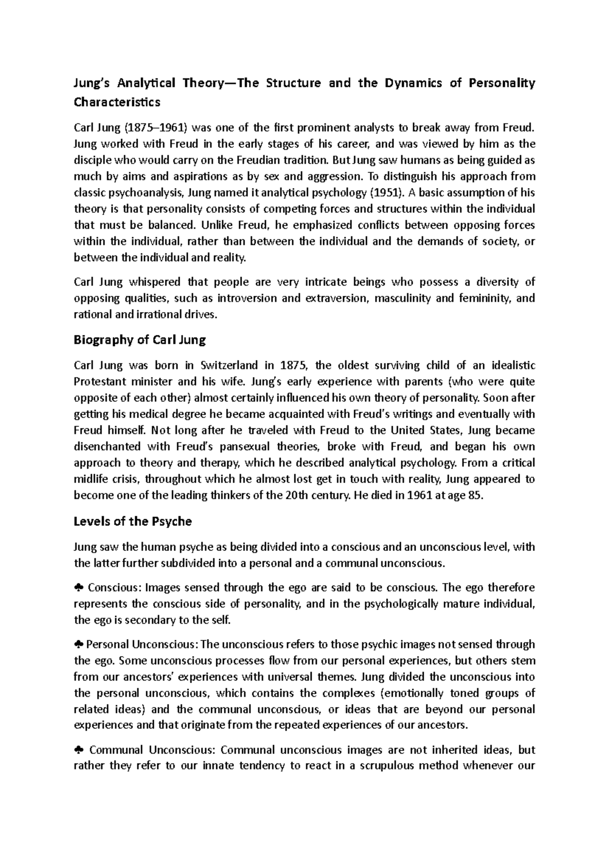 Jung’s Analytical Theory Jung’s Analytical Theory—The Structure and