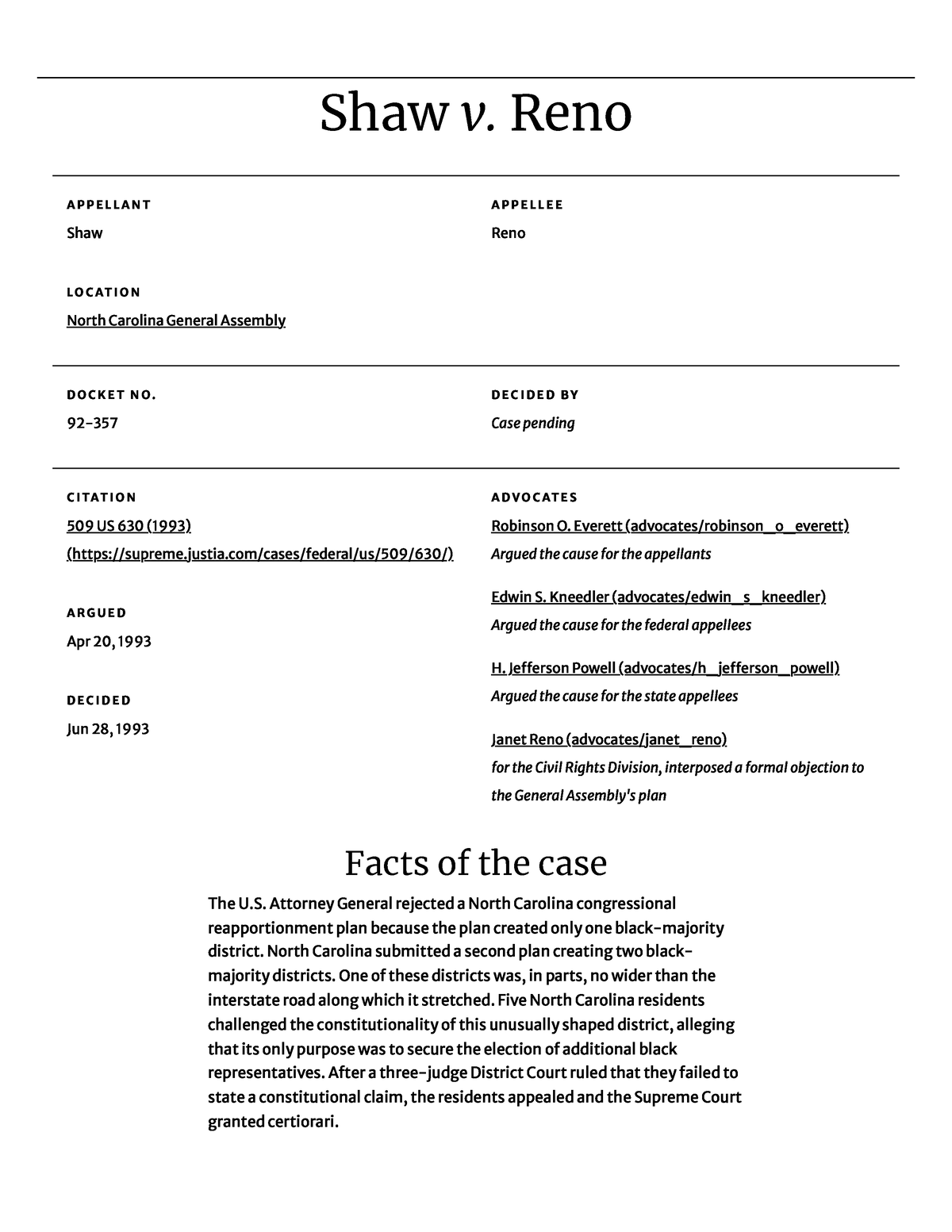 11. Shaw v. Reno Oyez - Required AP GOPO Court case briefs - A P P E L ...