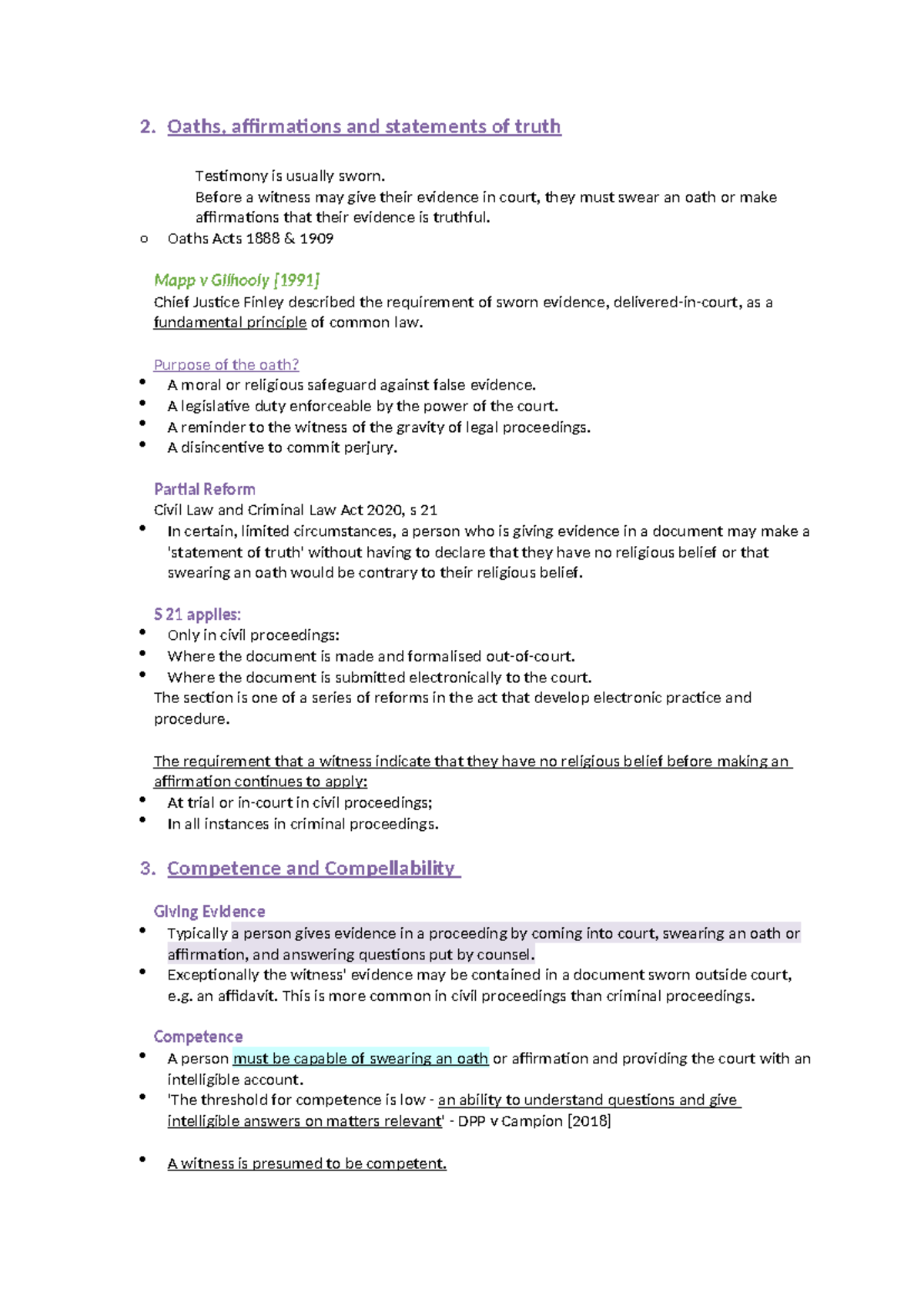 Capacity and Ability to Give Evidence - 2. Oaths, affirmations and ...