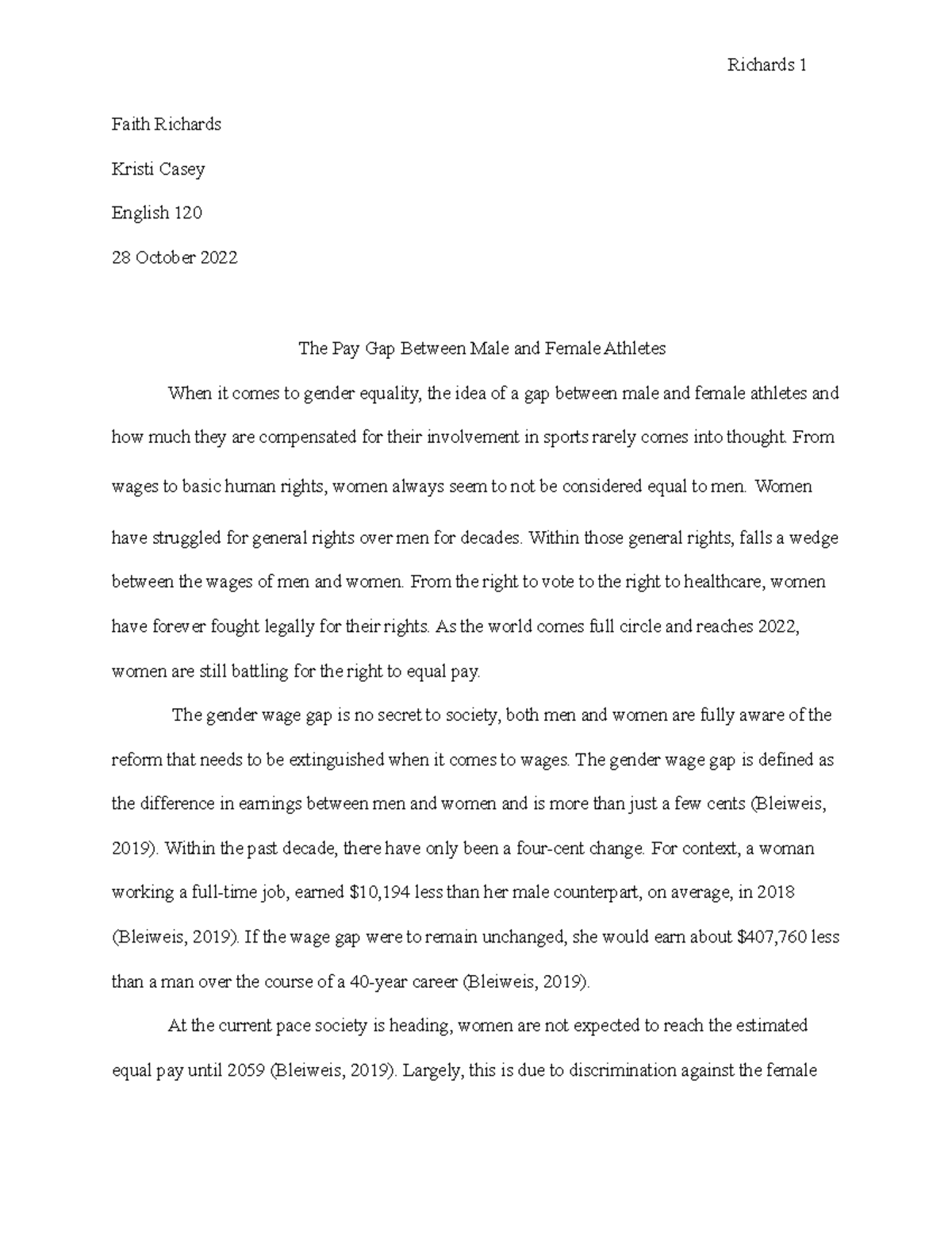 The Pay Gap Between Male and Female Athletes Complete Draft Faith