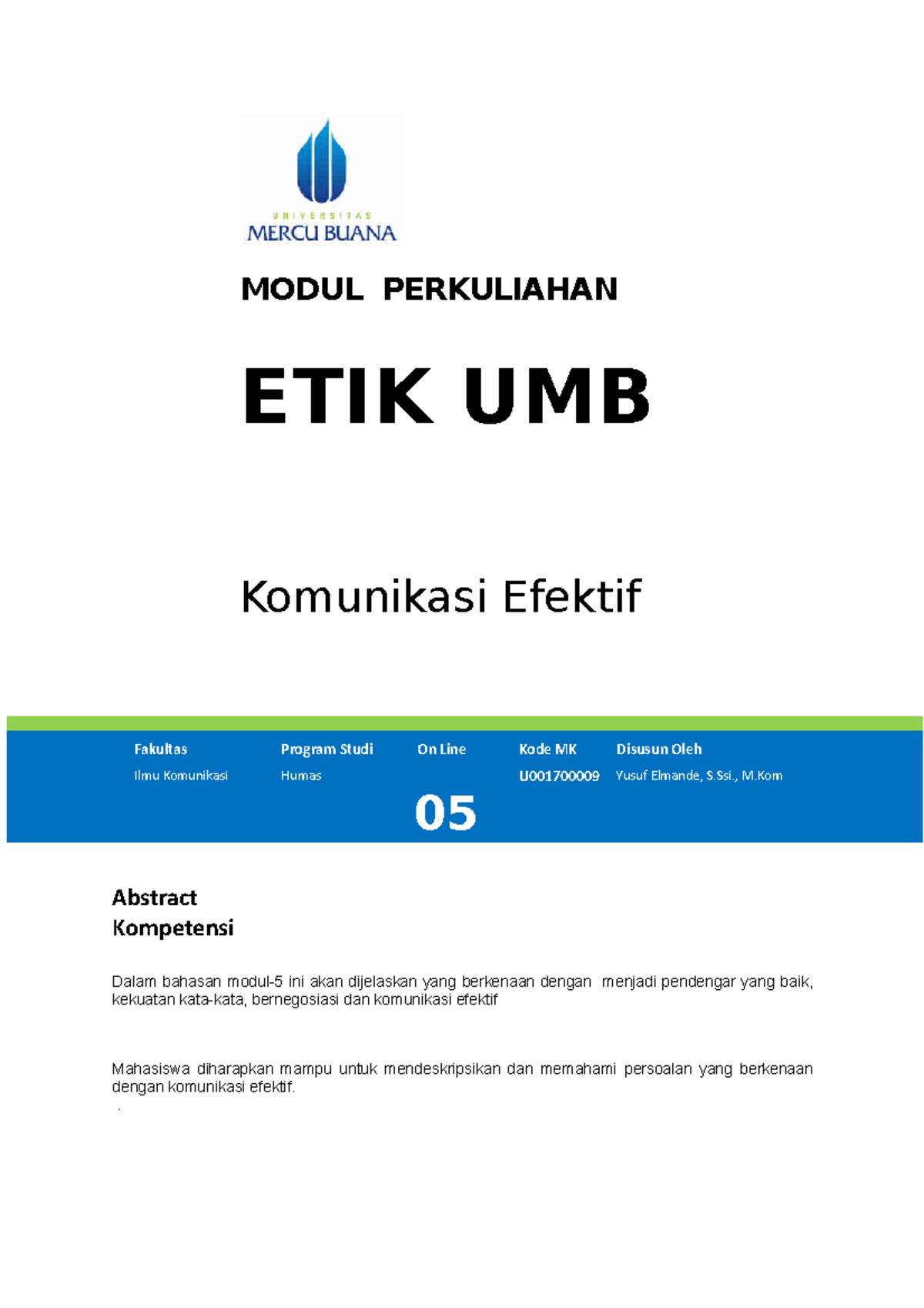 Modul-5 ETIK UMB - MODUL PERKULIAHAN ETIK UMB Komunikasi Efektif ...