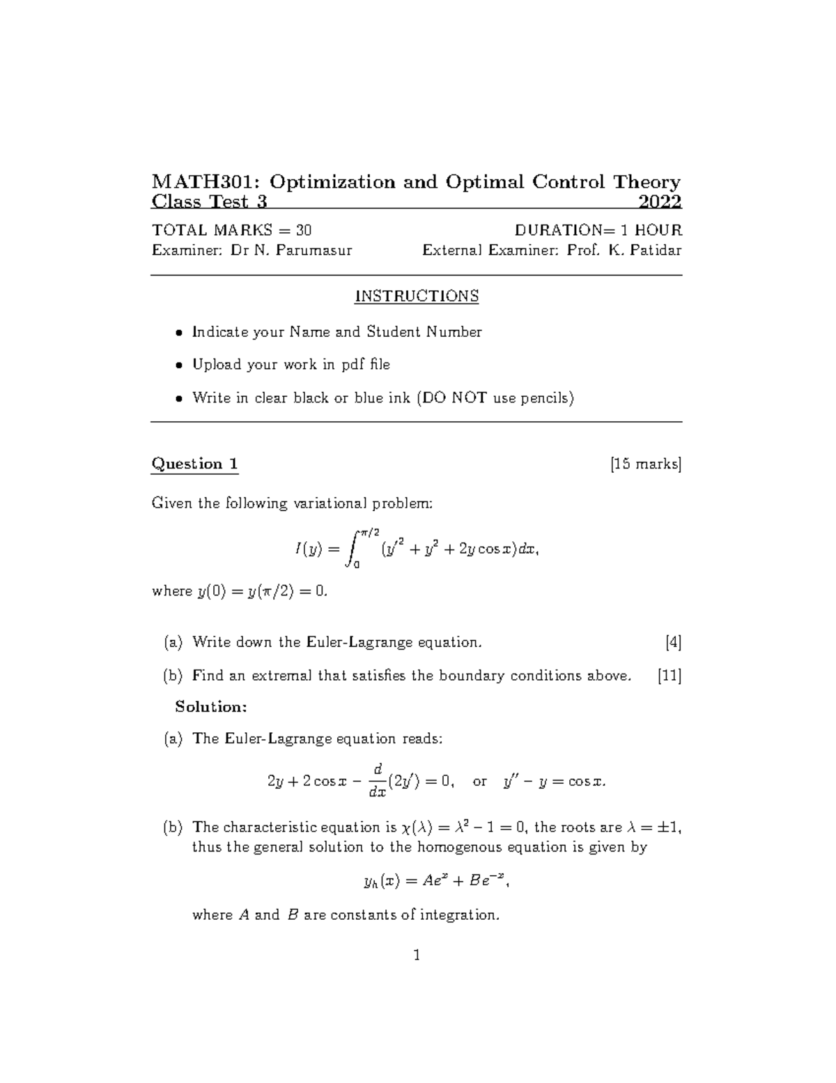 Test3 Answers - MATH301: Optimization and Optimal Control Theory Class ...