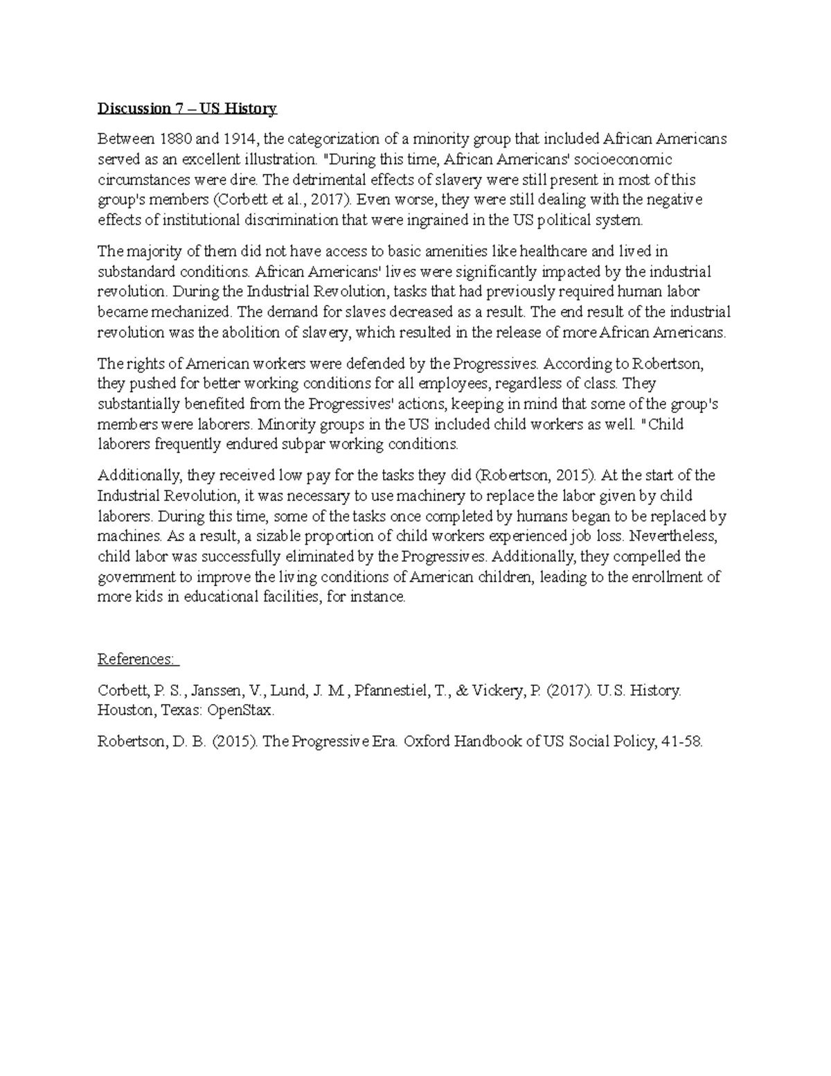 Discussion 7 – US History - Discussion 7 – US History Between 1880 and ...