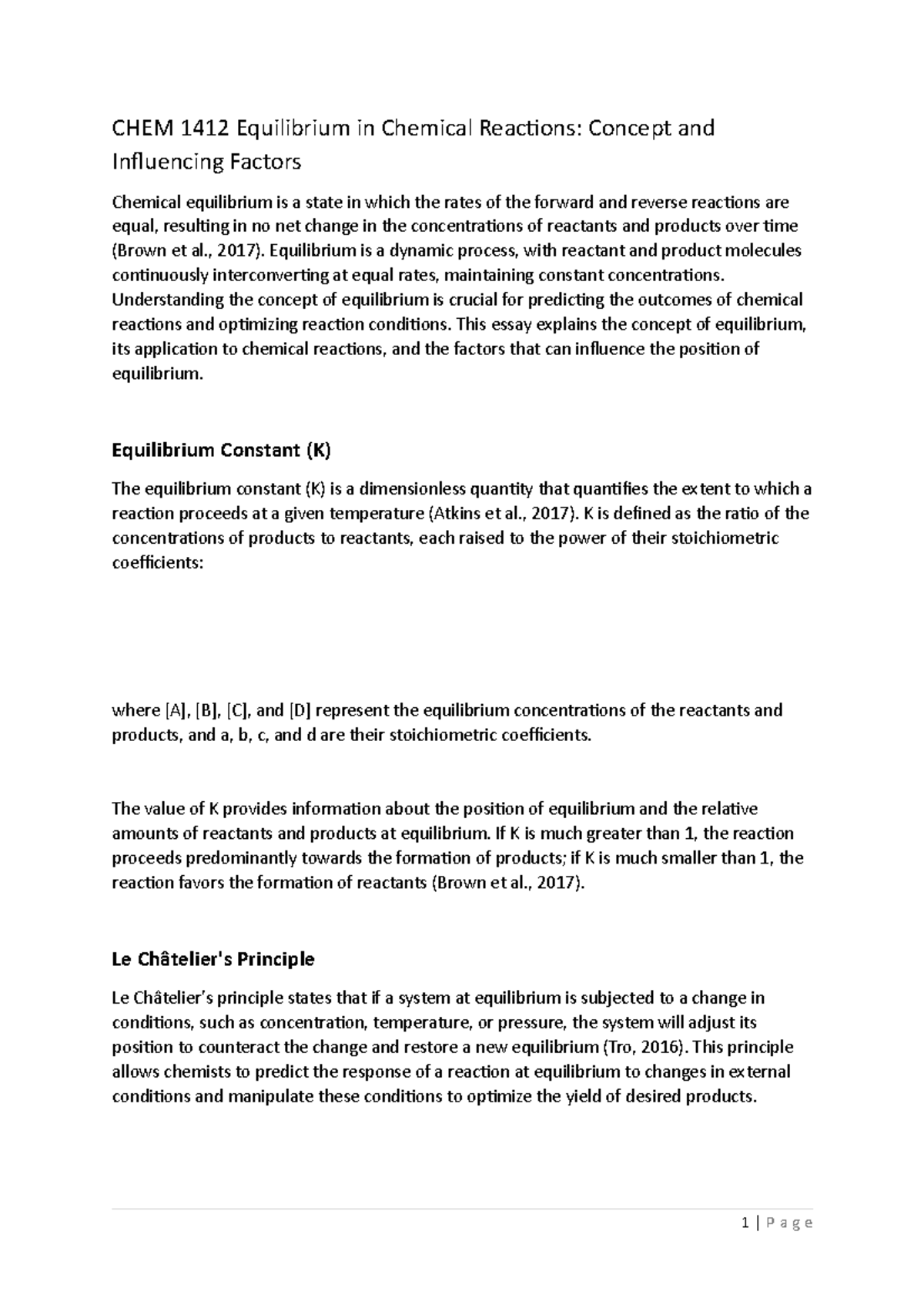 CHEM 1412 Equilibrium in Chemical Reactions - , 2017). Equilibrium is a ...