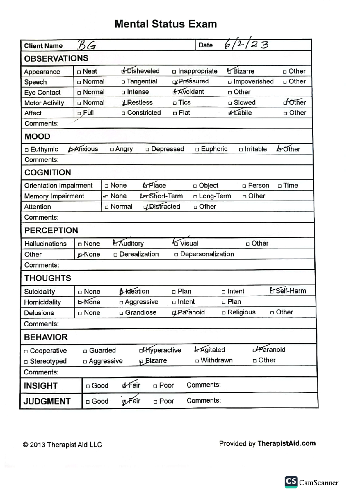 Mental status exam- 3 patients - RN222-B - CamScanner CamScanner - Studocu