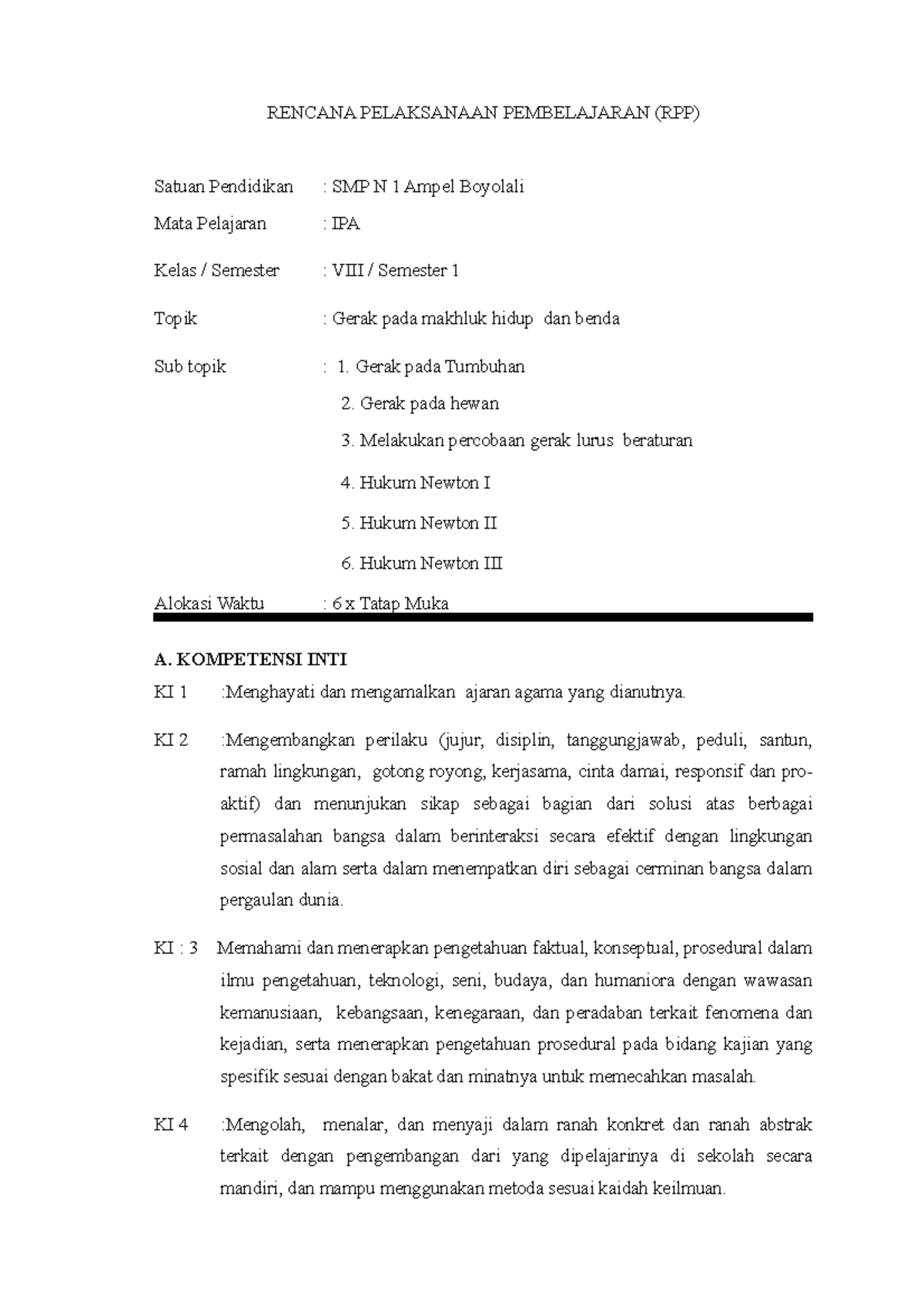 RPP BAB I - RPP BAB I - RENCANA PELAKSANAAN PEMBELAJARAN (RPP) Satuan ...