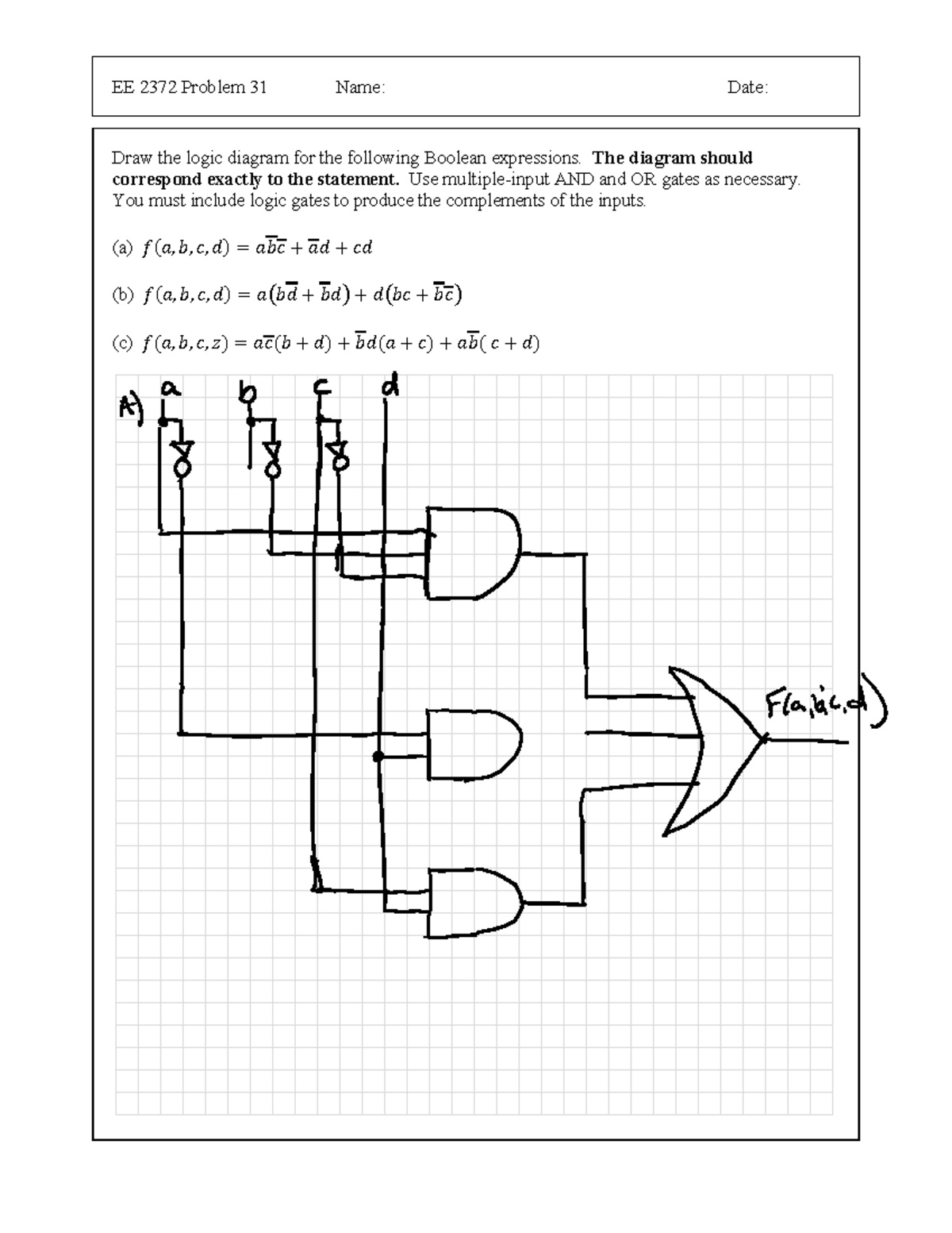 ECE 2372 Problem 31 - ECE 2372 - EE 2372 Problem 31 Name: Date: Draw ...