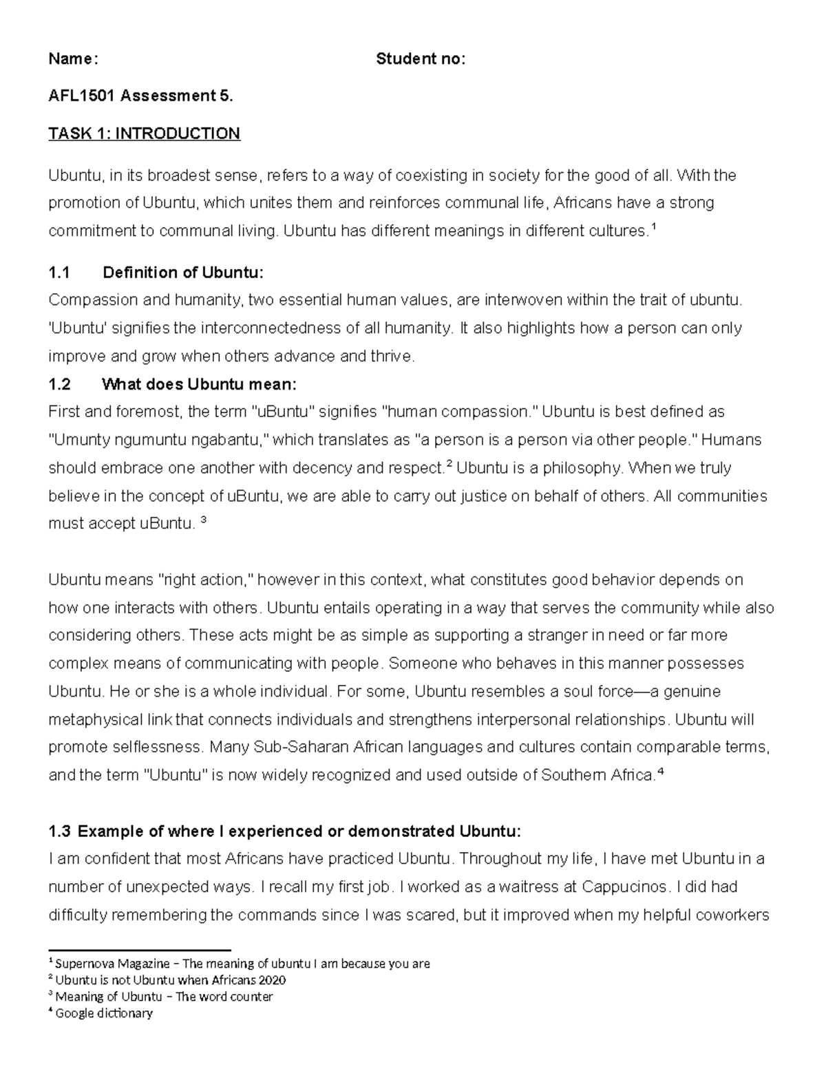 CEF MASTERS STUDIES - Name: Student no: AFL1501 Assessment 5. TASK 1 ...