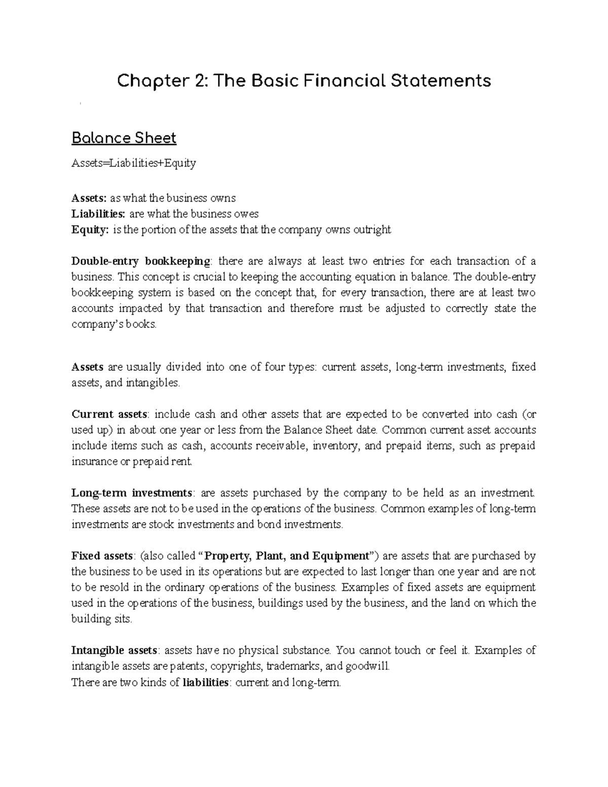 Chapter 2 The Basic Financial Statements - Chapter 2: The Basic ...