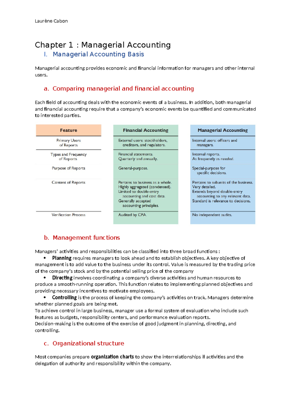 Note de cours Management Accounting - Chapter 1 : Managerial Accounting ...