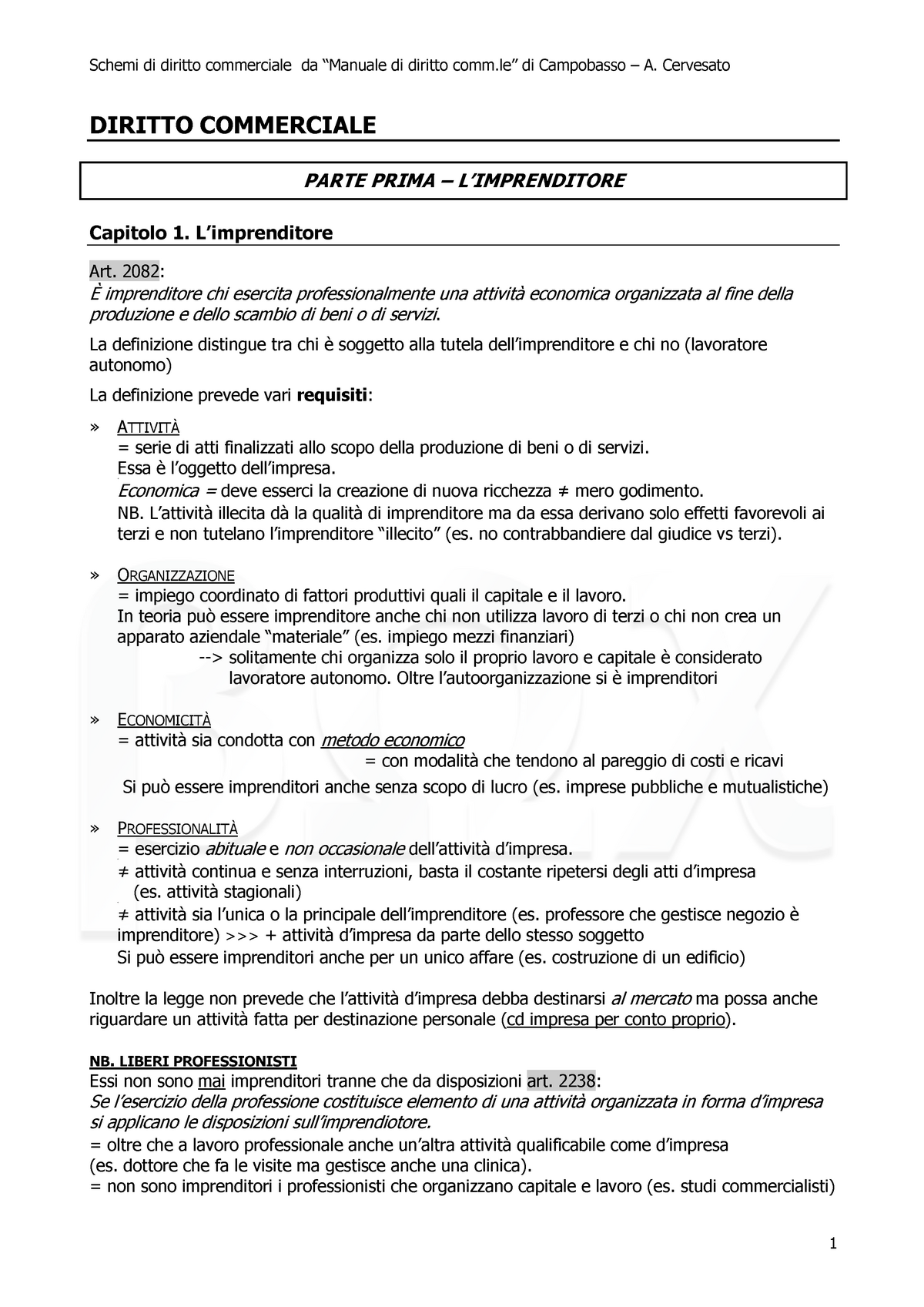 Schema Diritto Commerciale Campobasso - DIRITTO COMMERCIALE PARTE PRIMA ...