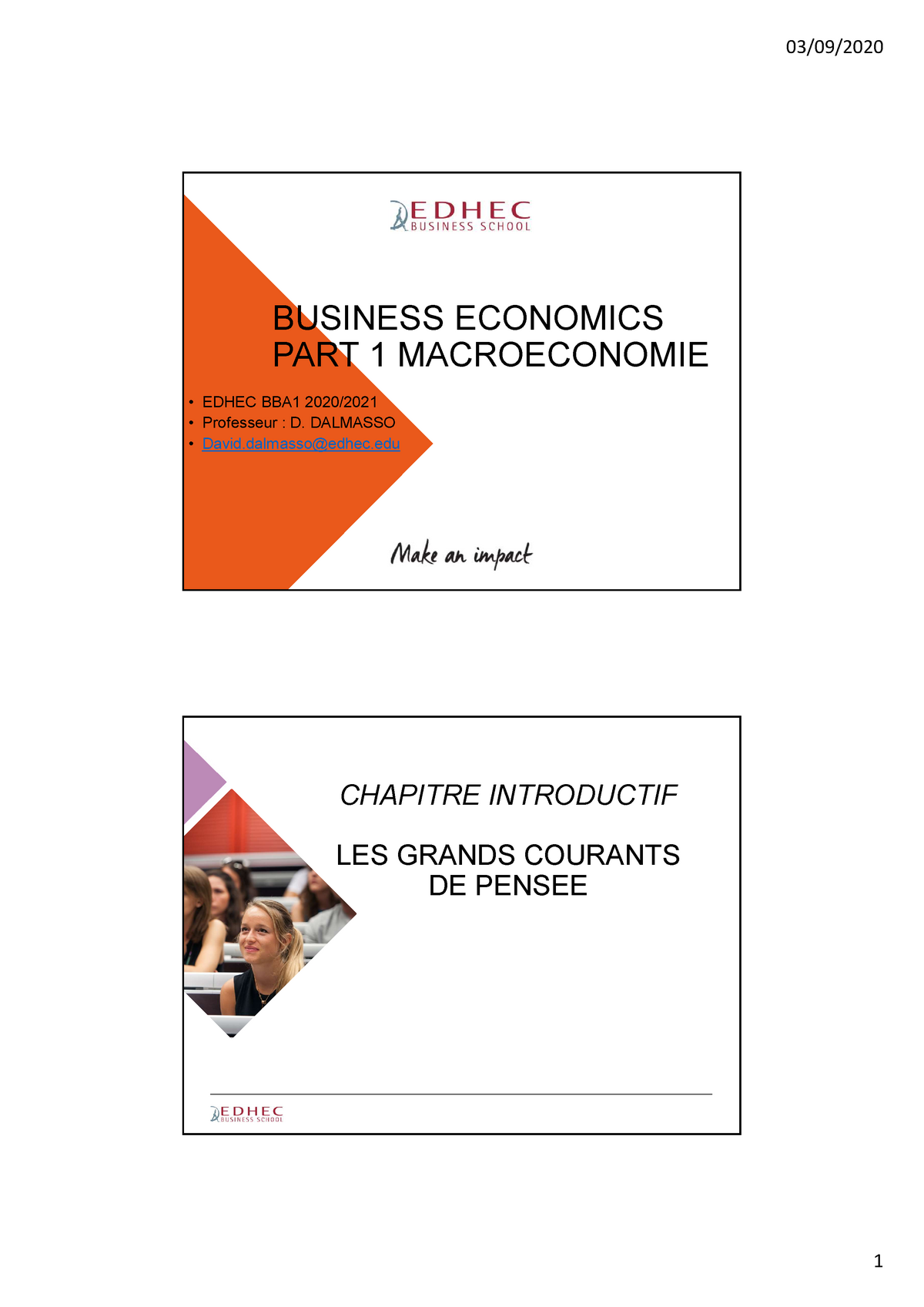 Part1 Chapitre 0 - économie - BUSINESS ECONOMICS PART 1 MACROECONOMIE ...