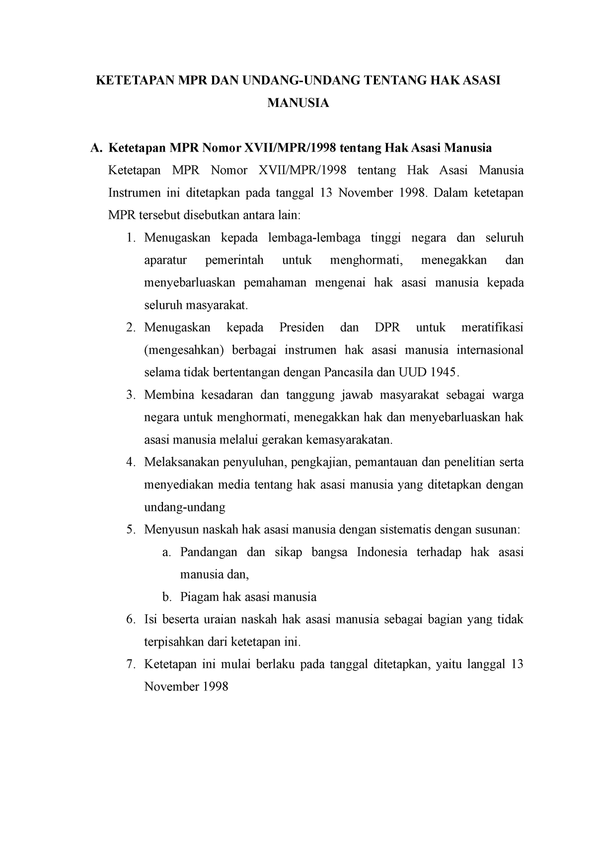 Ketetapan MPR DAN Undang- Undang Tentang HAK Asasi Manusia - KETETAPAN ...