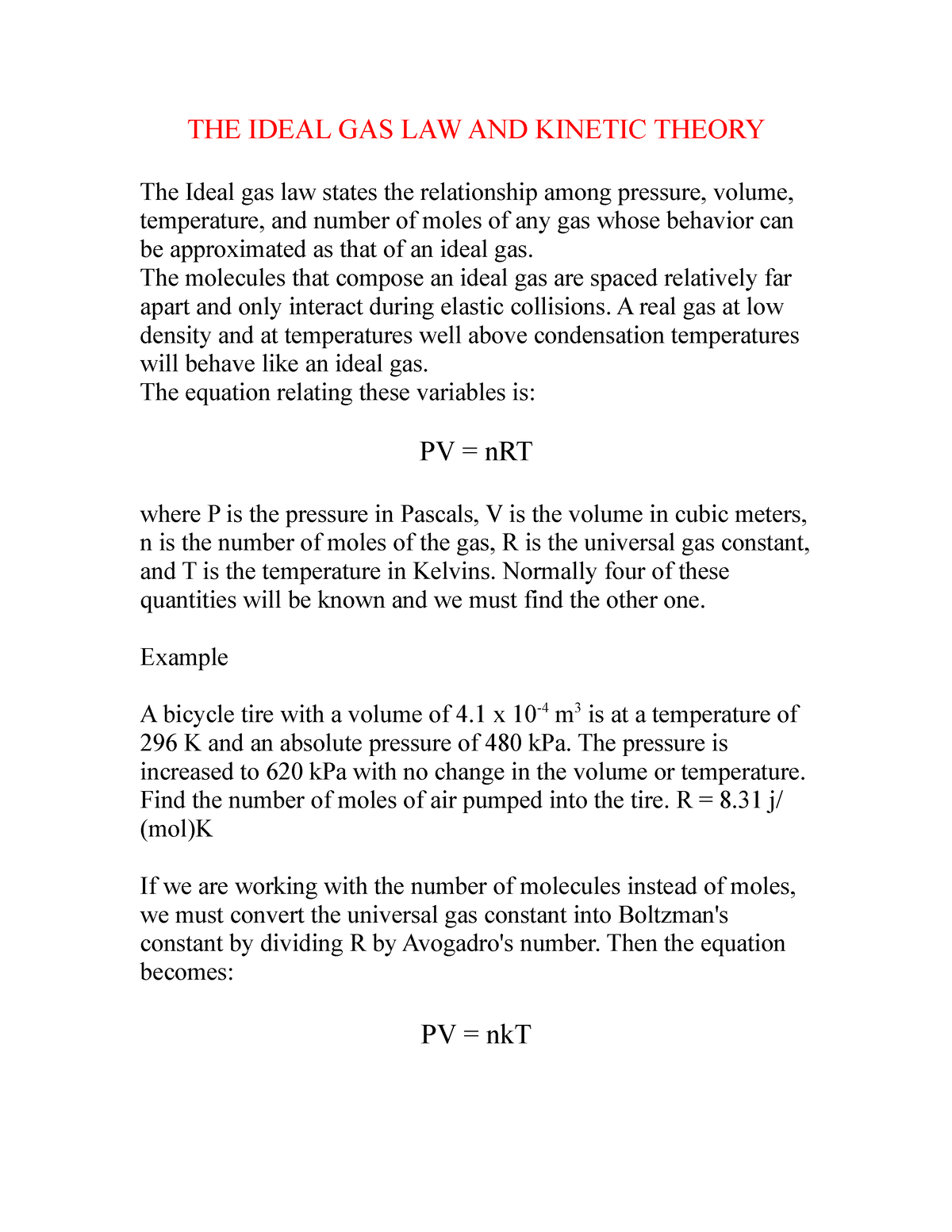 Ch14 The Ideal Gas Law And Kinetic Theory - THE IDEAL GAS LAW AND ...