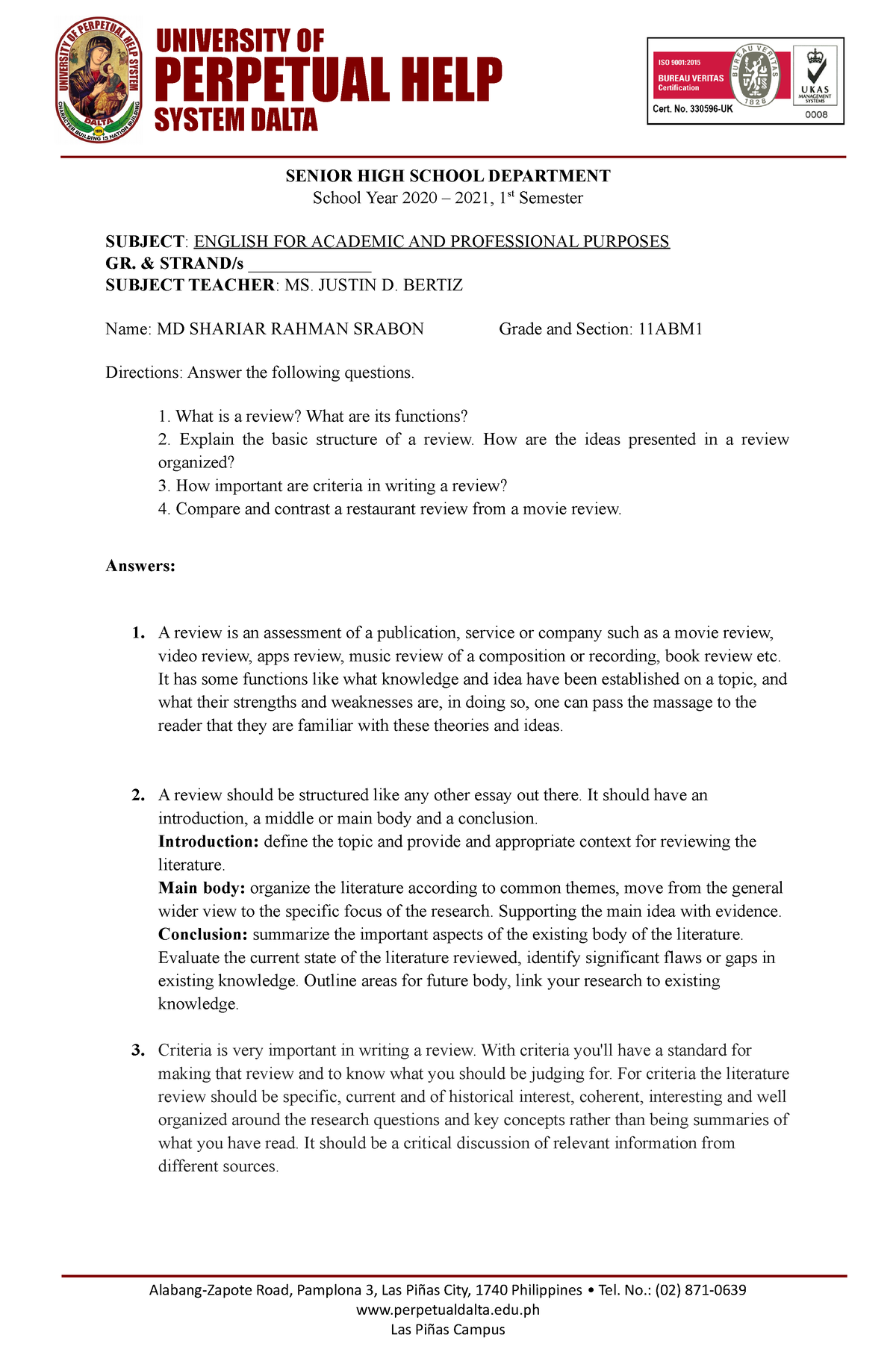 Srabon EAPP Reaction Paper Activity - SENIOR HIGH SCHOOL DEPARTMENT ...