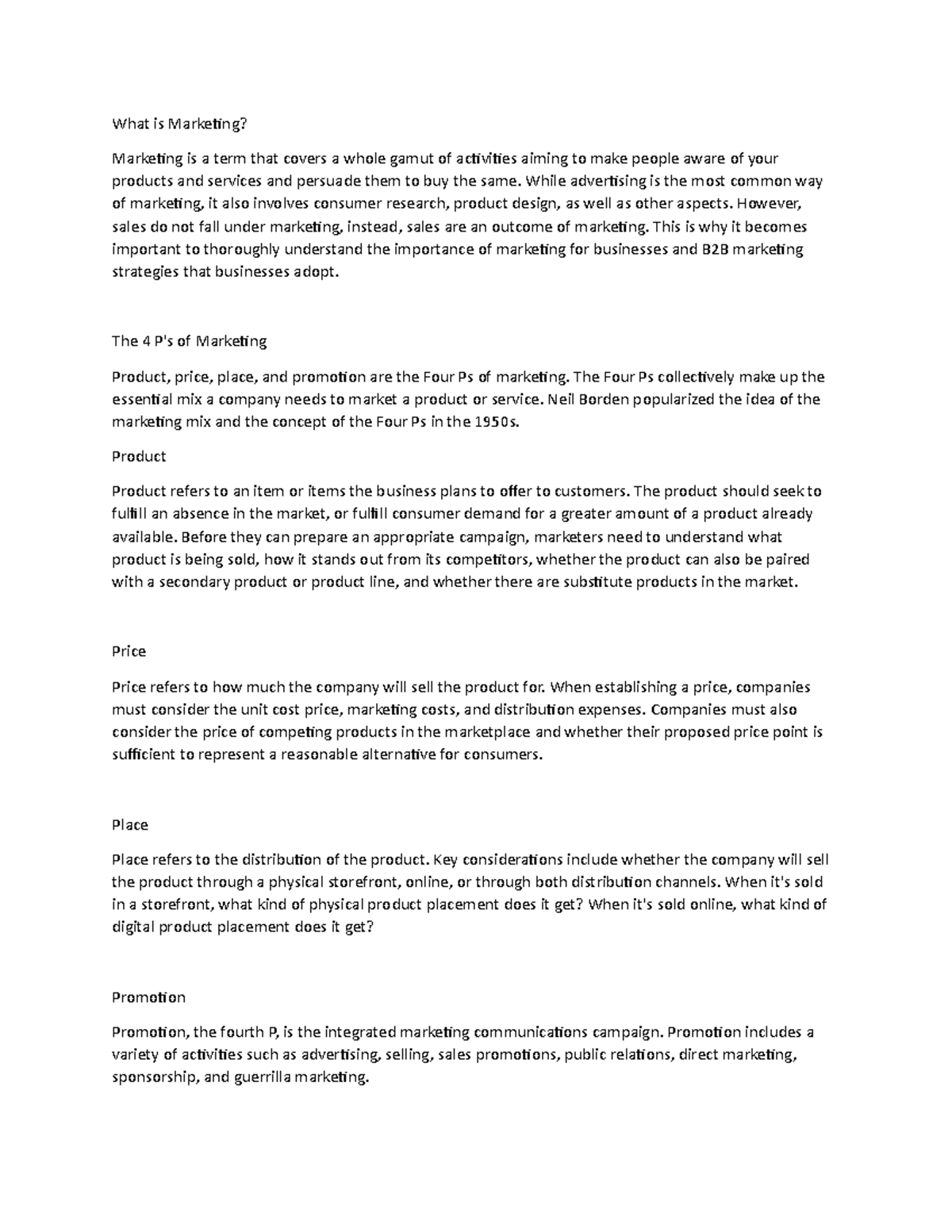Stu - The 4 P's of Marketing - What is Marketing? Marketing is a term ...