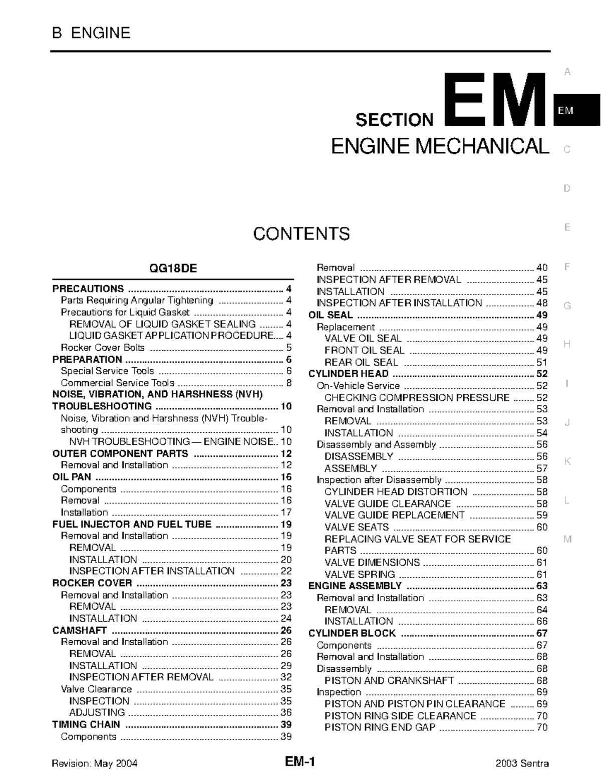 Sentra-2003 - Manual qg13 - ENGINE MECHANICAL B ENGINE CONTENTS ...