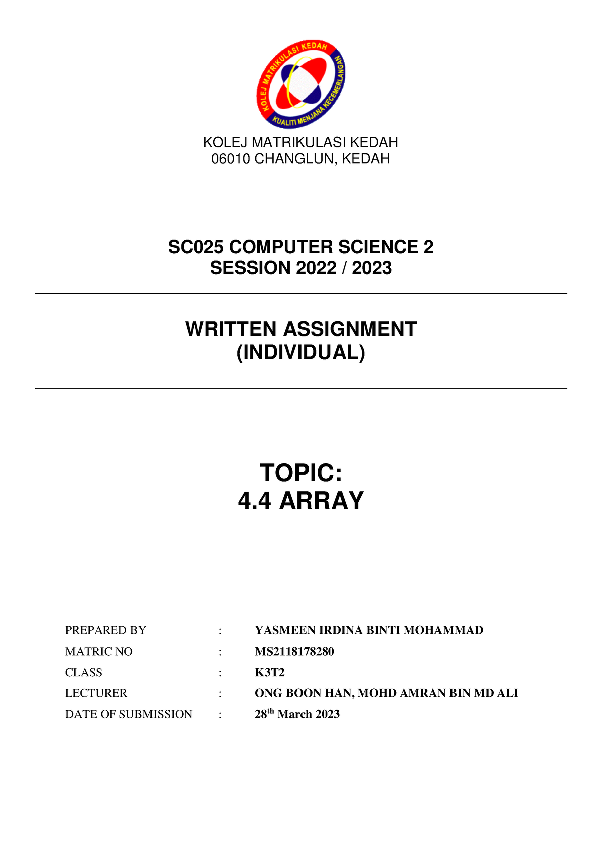 assignment science computer sc025