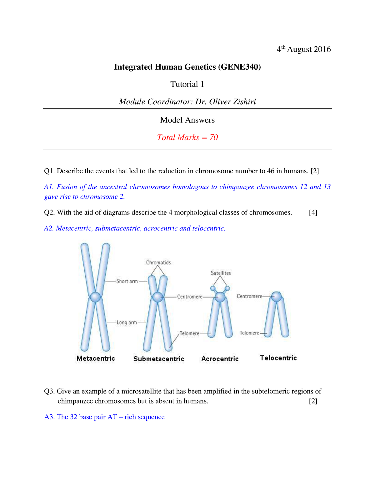 GENE340 TUT 1 MEMO 2016 - Tut - 4 Th August 2016 Integrated Human ...