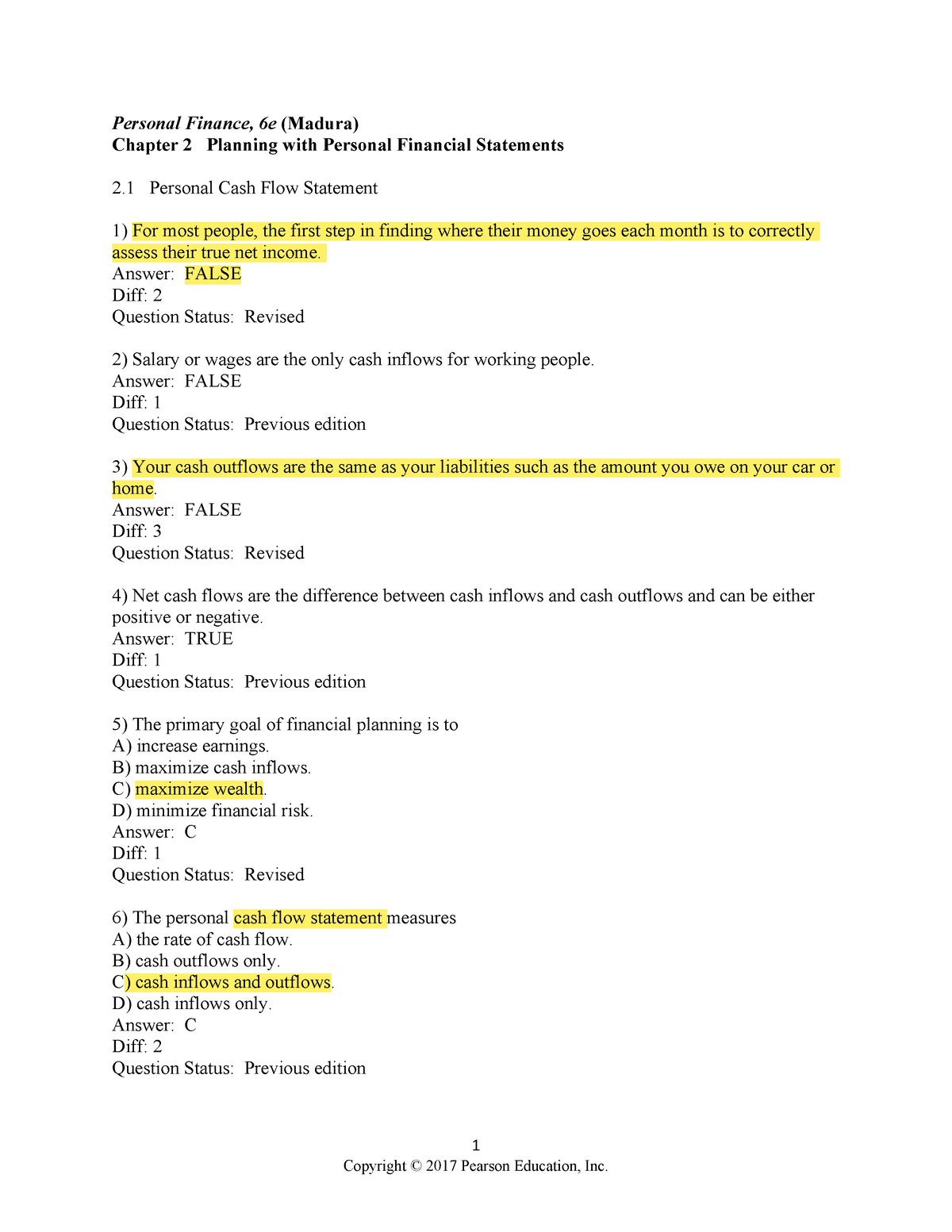 Chapter-2-1 - Test Bank Personal Finance - 1 Personal Finance, 6e ...