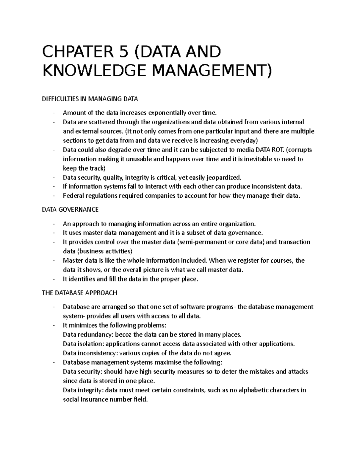 Chpater 5- lecture[ 1786] - CHPATER 5 (DATA AND KNOWLEDGE MANAGEMENT ...