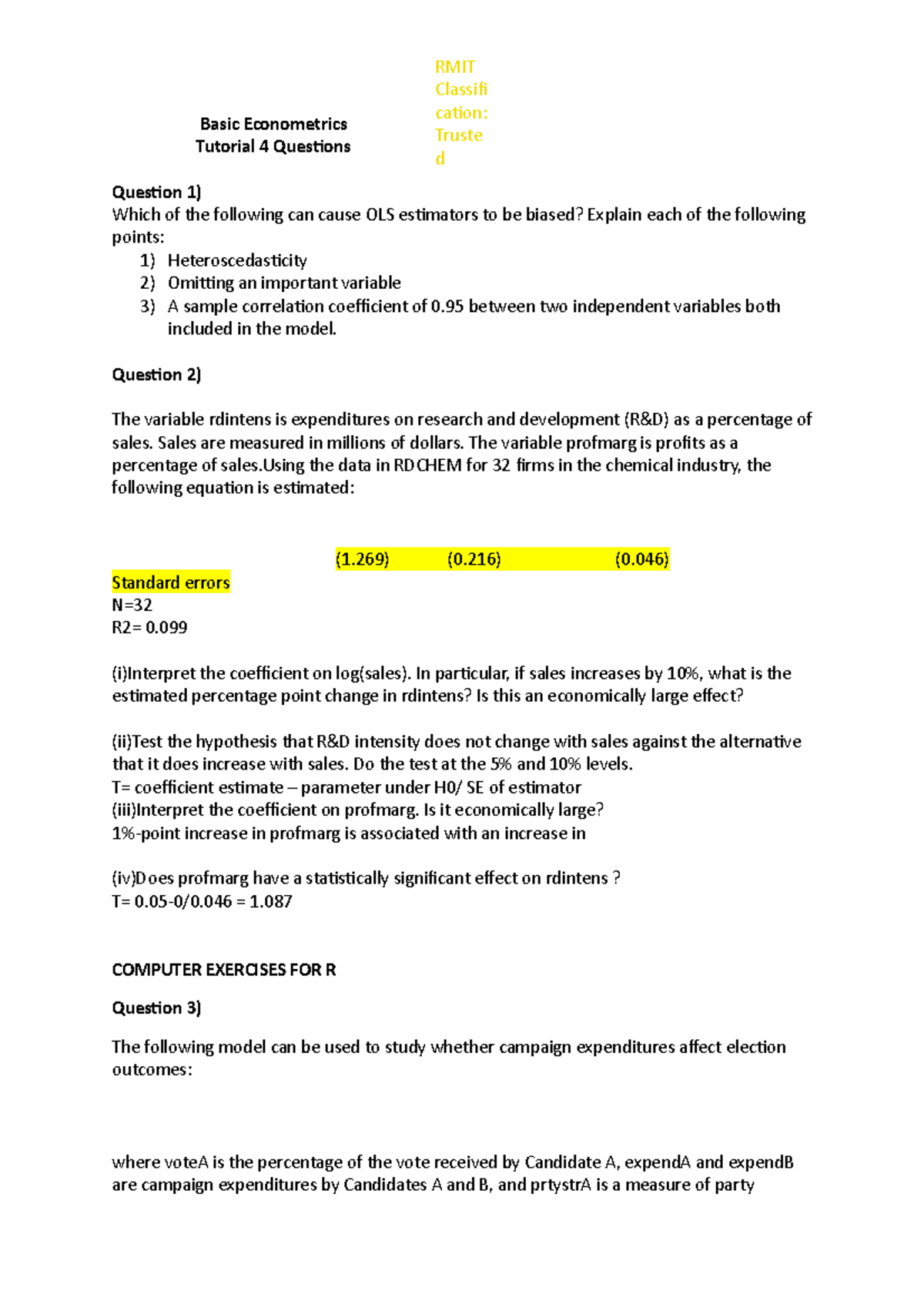 Basic Econometrics Tutorial 4 Questions Basic Econometrics Tutorial 4 Questions Question 1 1102