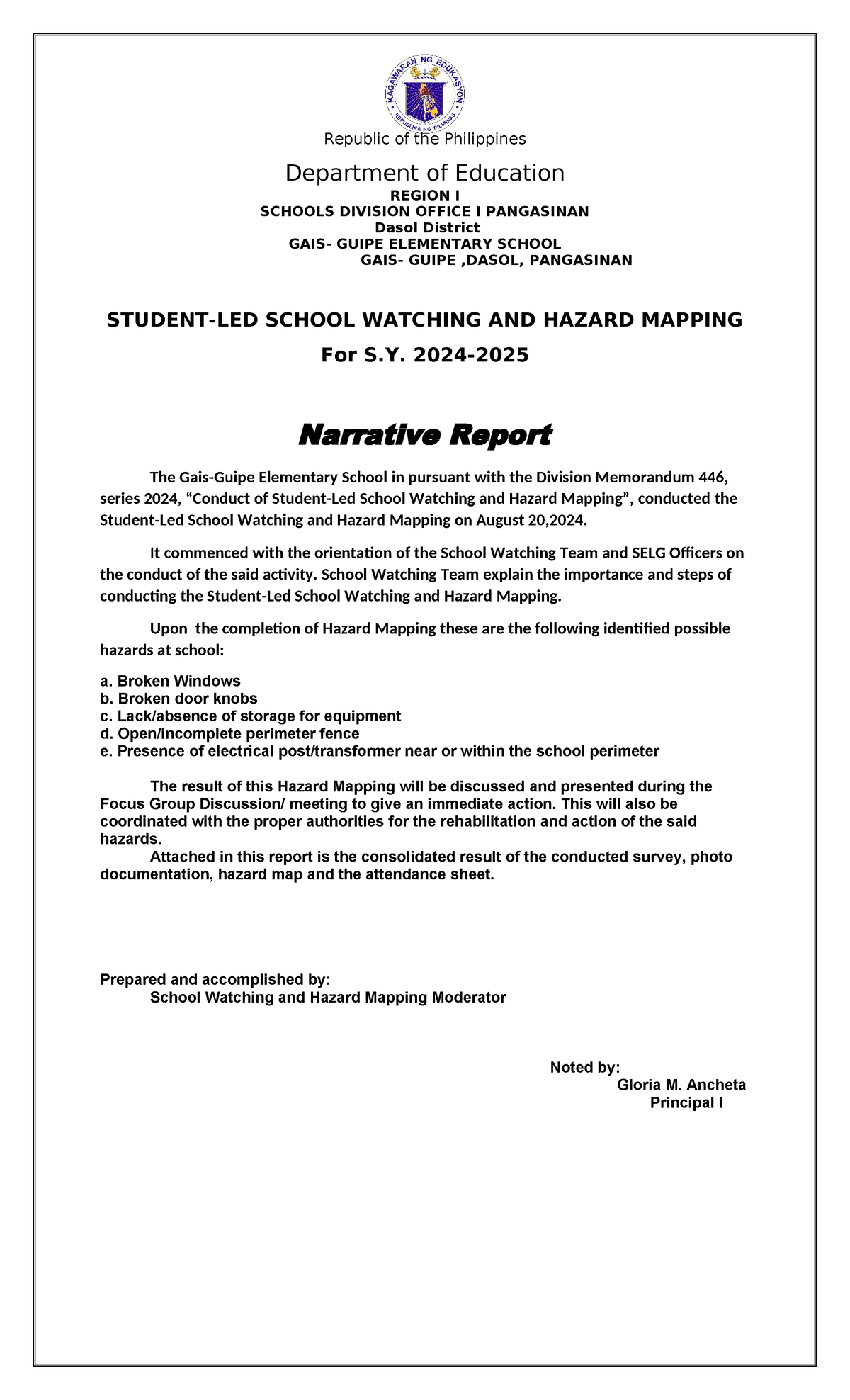 Narrative Report - Republic of the Philippines Department of Education ...