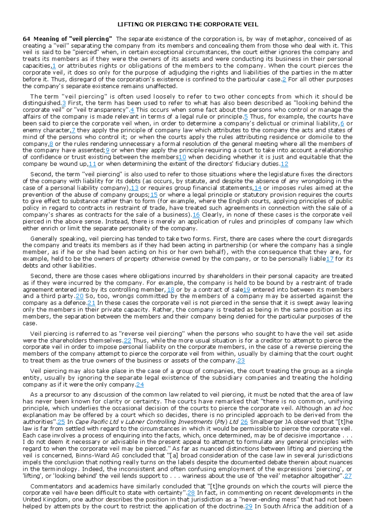 Lifting or Piercing the Corporate Veil LIFTING OR PIERCING THE
