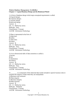 Chapter 5 - TestBank - 1 Modern Database Management, 13e (Hoffer ...