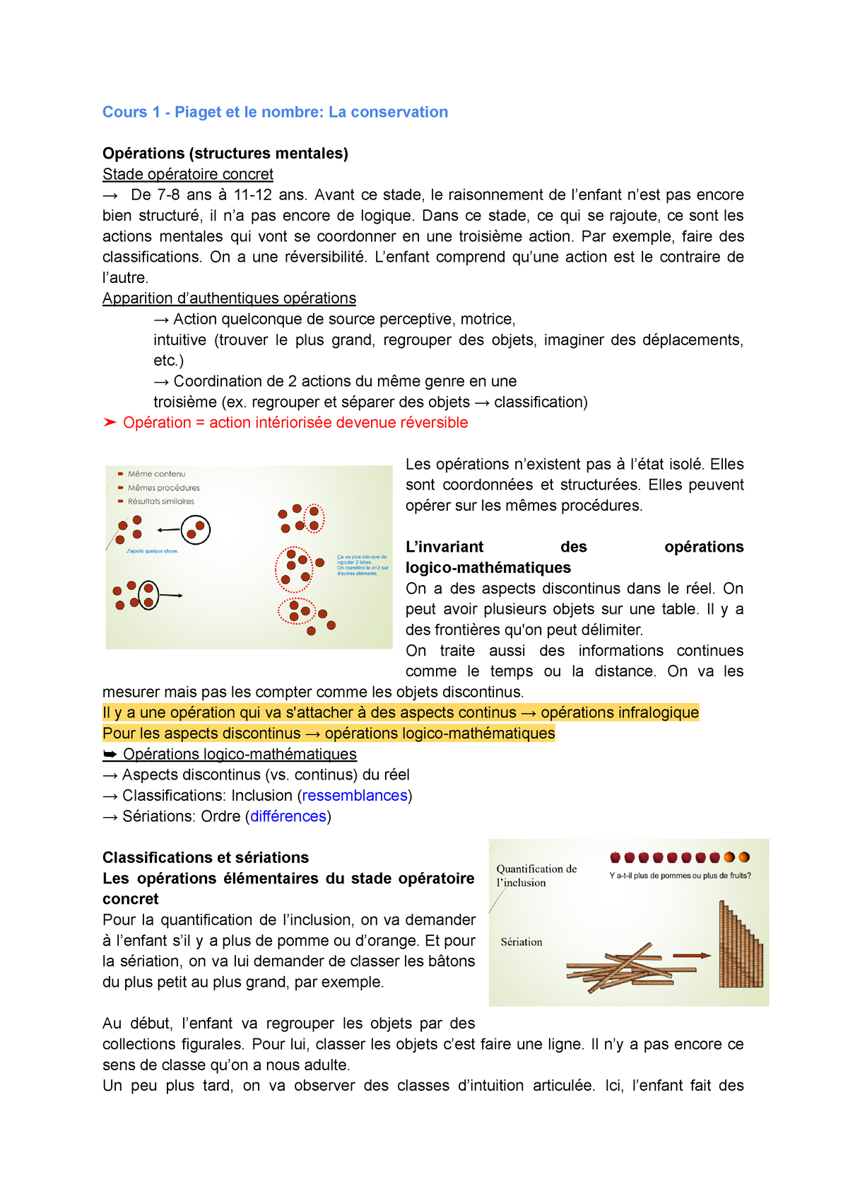 Cours 1 Cours 1 Piaget et le nombre La conservation