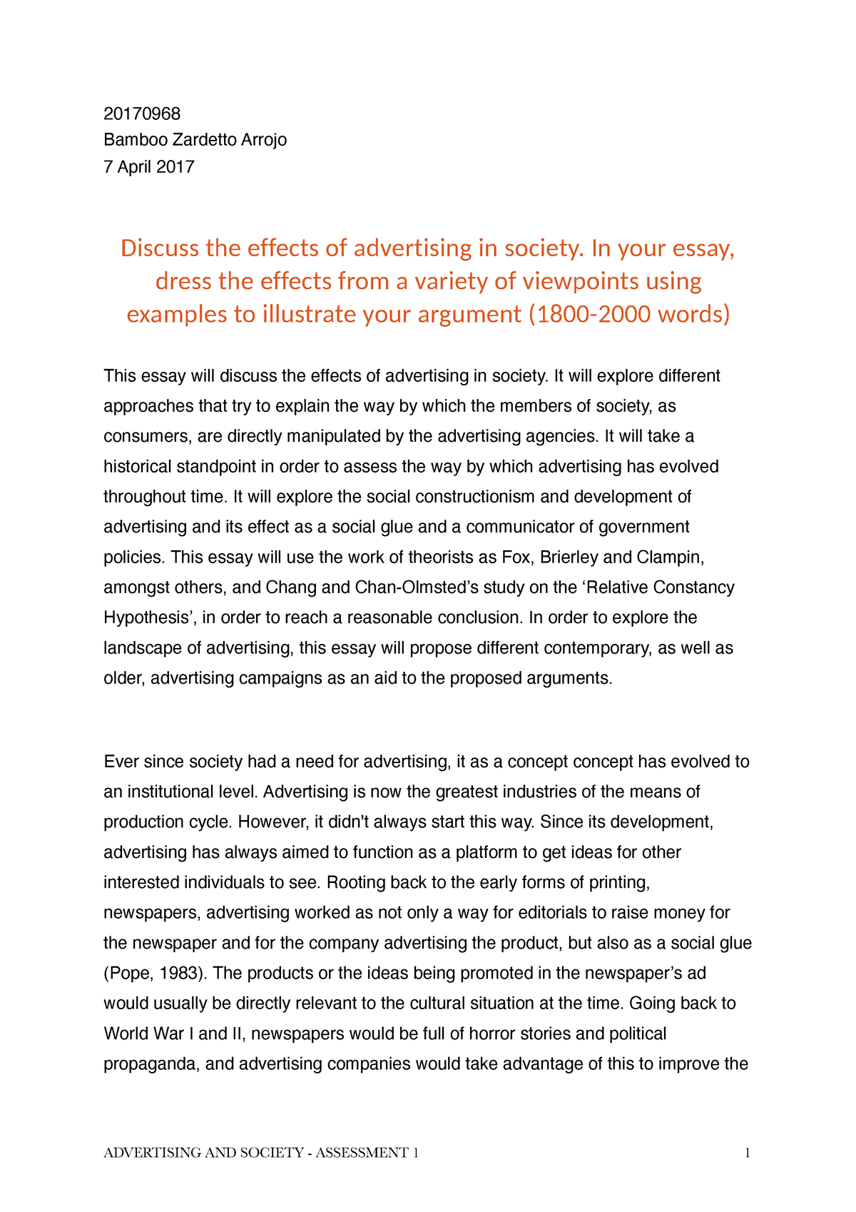 effects of advertising essay