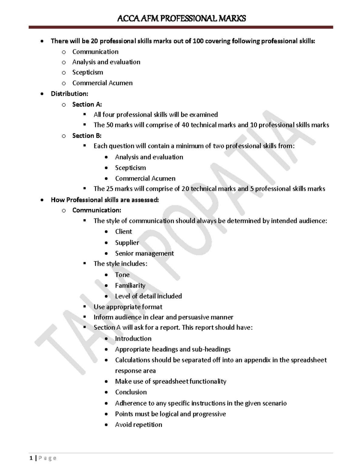 ACCA AFM Prof Marks - ACCA AFM PROFESSIONAL MARKS 1 | P A G E There ...