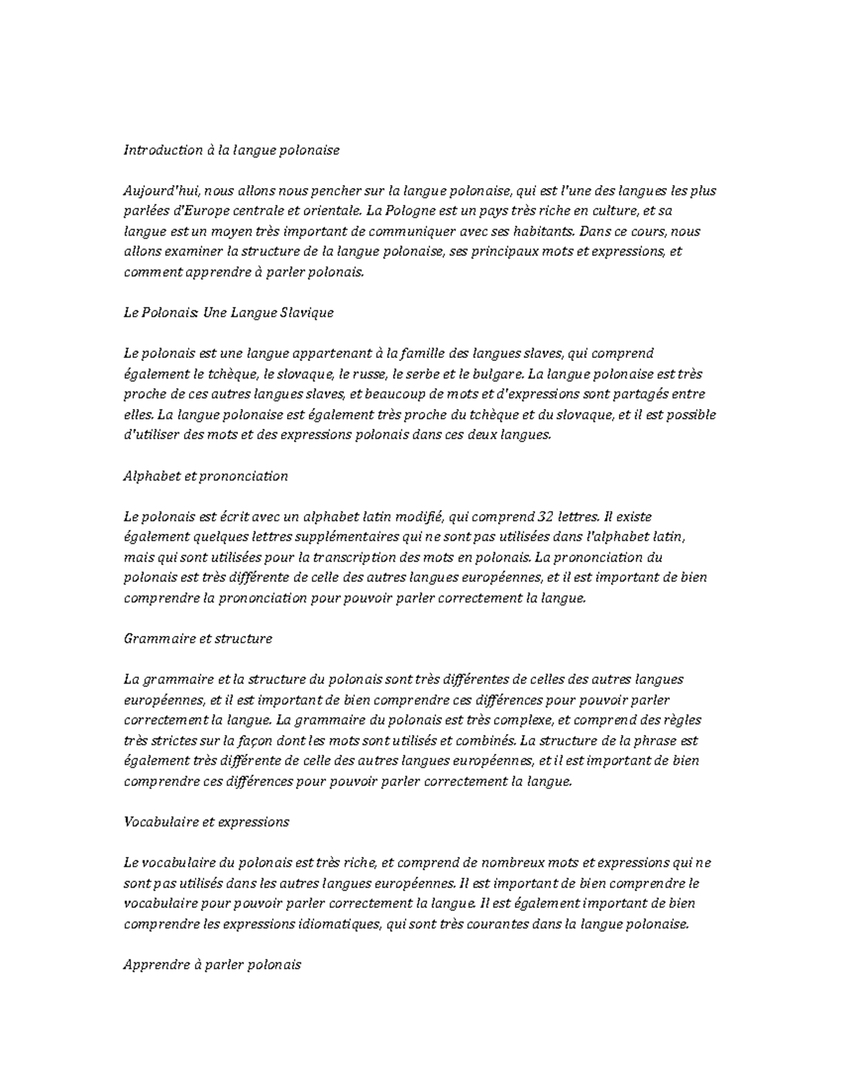 Polish Study Notes - Introduction à la langue polonaise Aujourd'hui ...