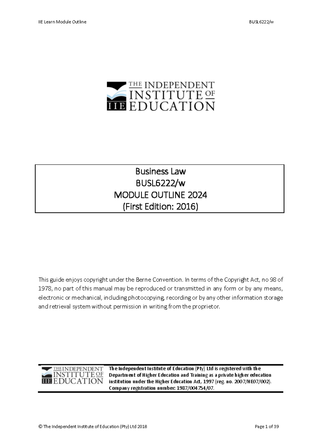 BUSL6222 MO - MODULE GUIDE - Business Law BUSL6222/w MODULE OUTLINE 20 ...
