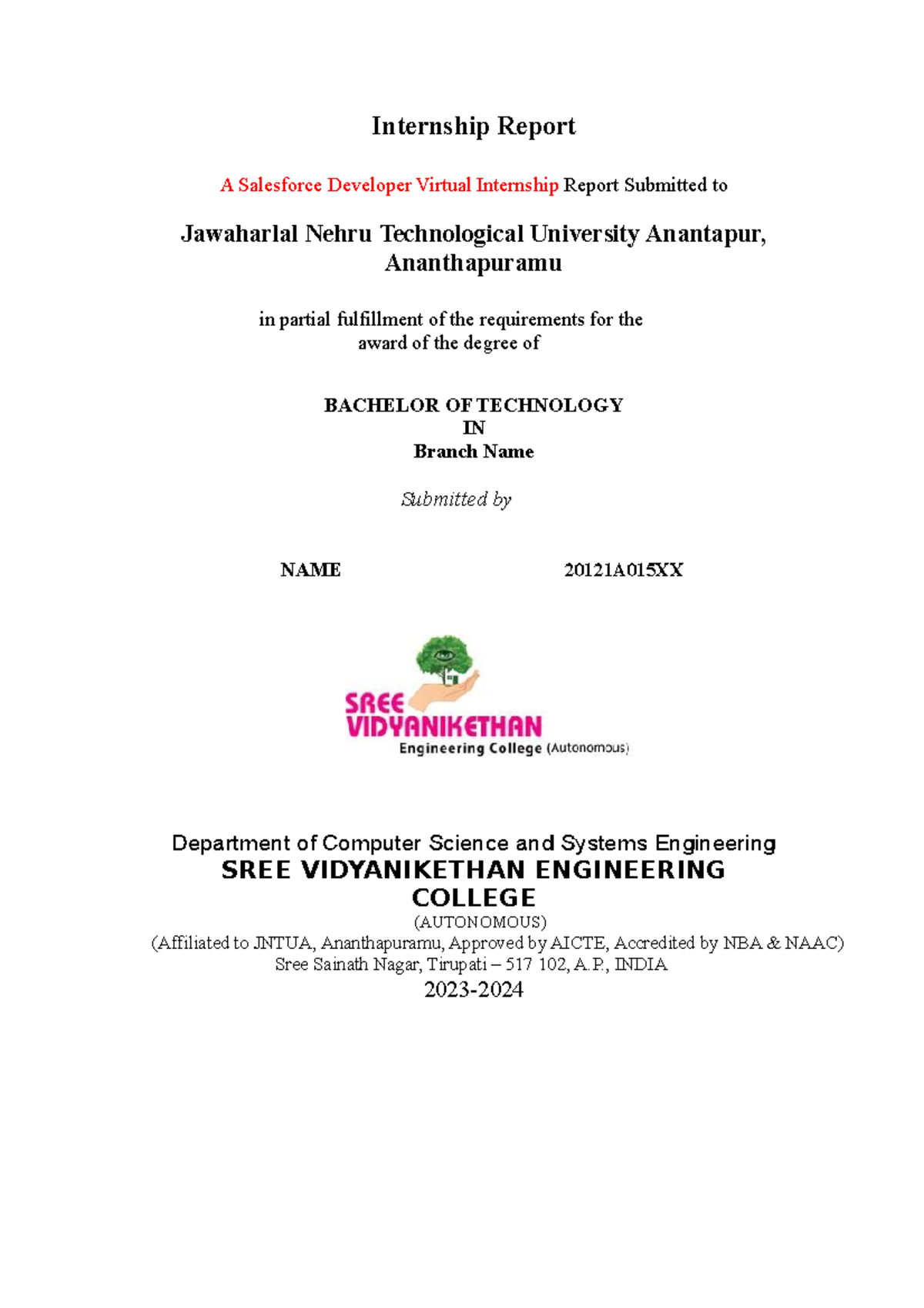 Internship Report format - Internship Report A Salesforce Developer ...