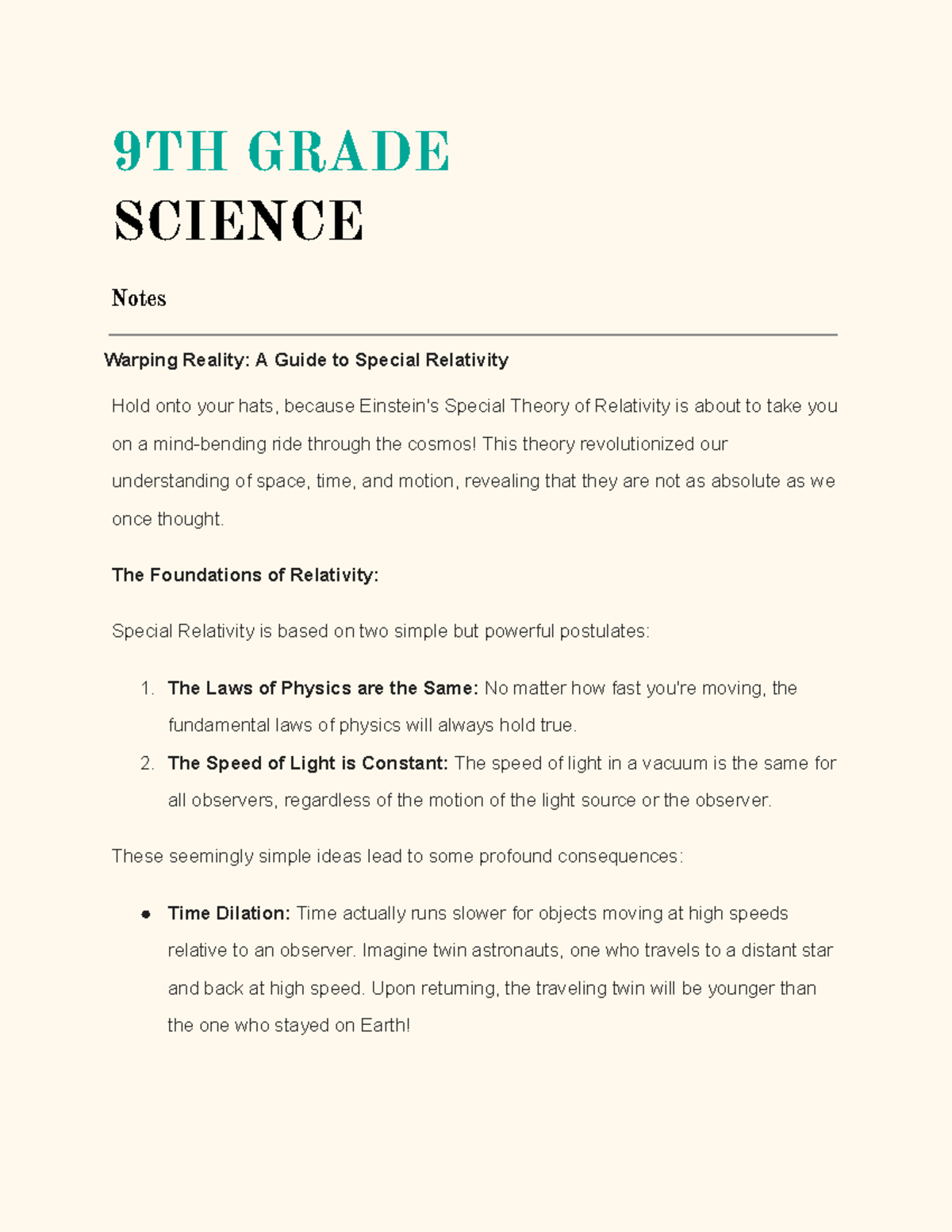 Chemical Bio Notes - 9TH GRADE SCIENCE Notes Warping Reality: A Guide ...