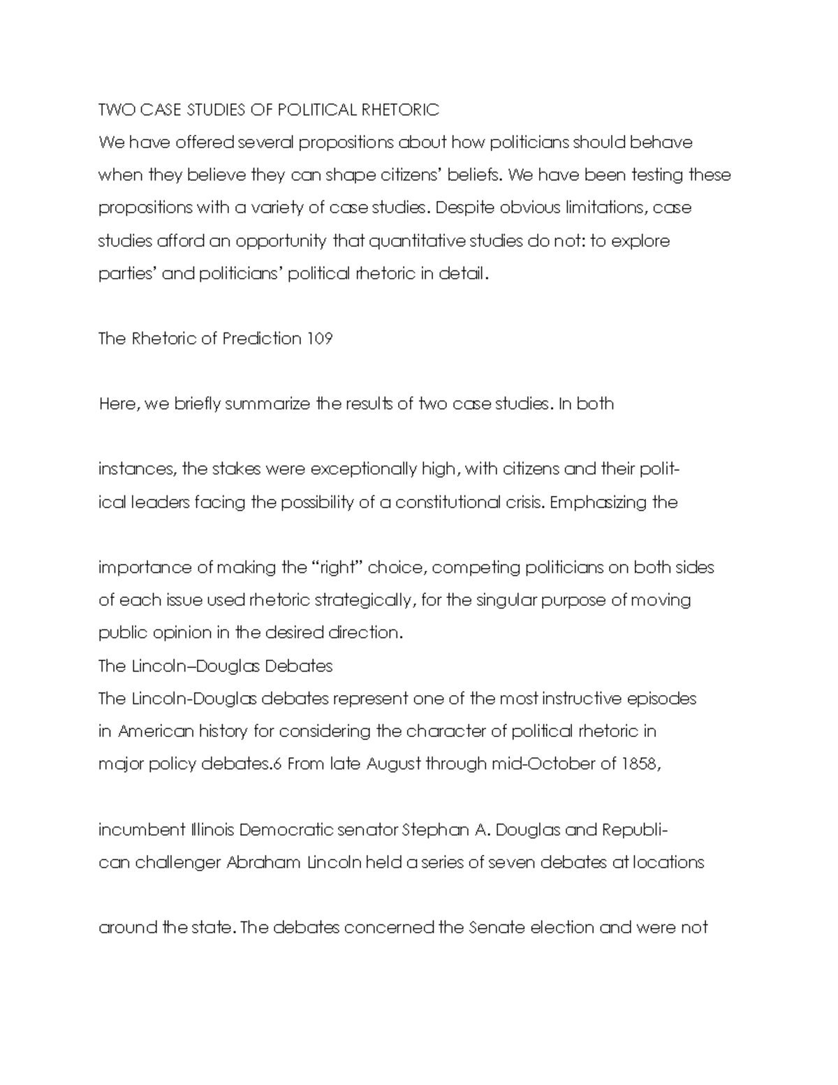 POLITICAL SCIENCE - TWO CASE STUDIES OF POLITICAL RHETORIC We have ...