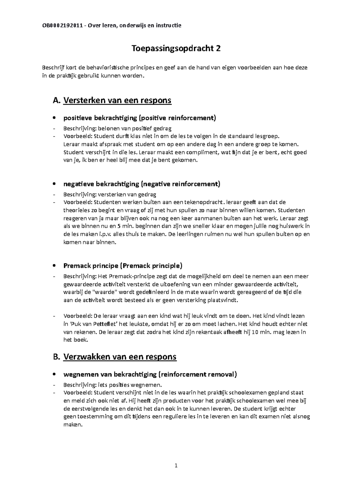 Behaviorisme Praktijkvoorbeelden Toepopst 03 - OB0002192011 - Over ...