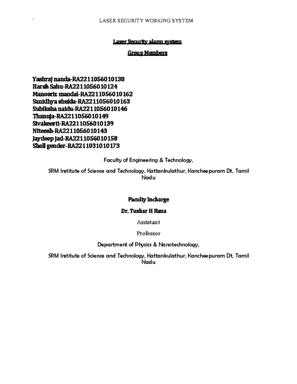 Laser security system - THIS IS THE PROJECT WORK FOR IT - Laser ...