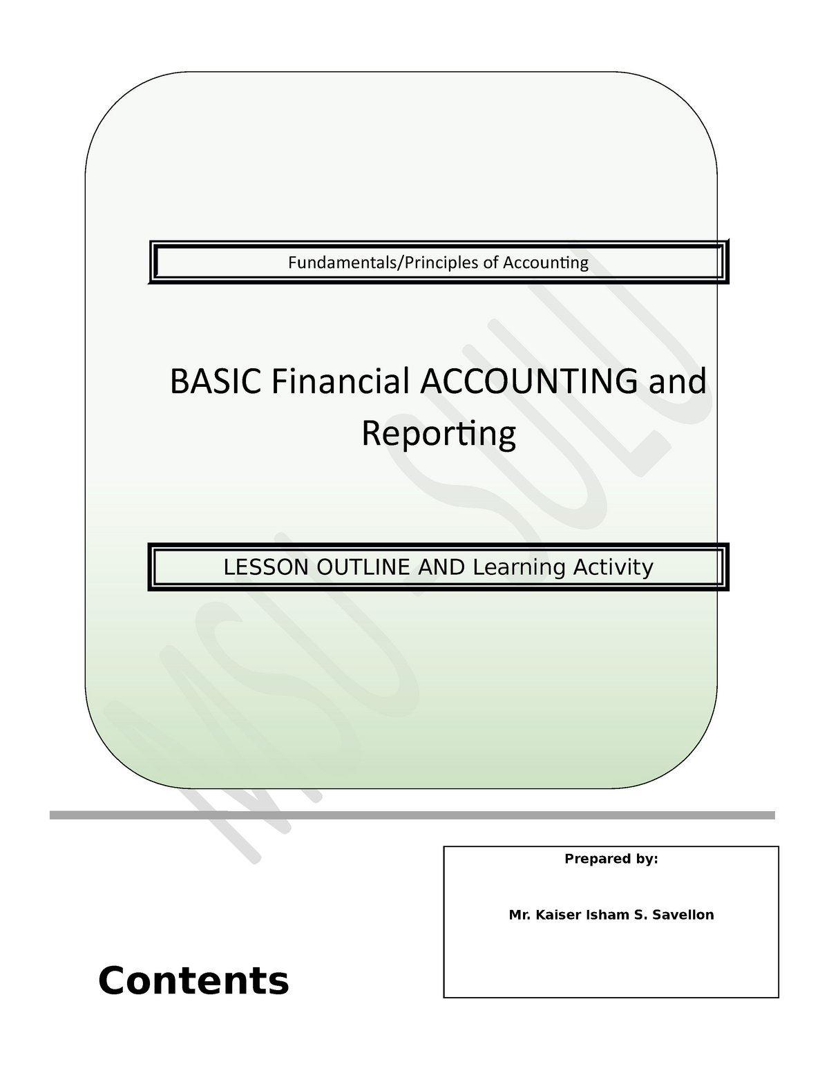 Basic Accounting 1 - Contents Fundamentals/Principles Of Accounting ...