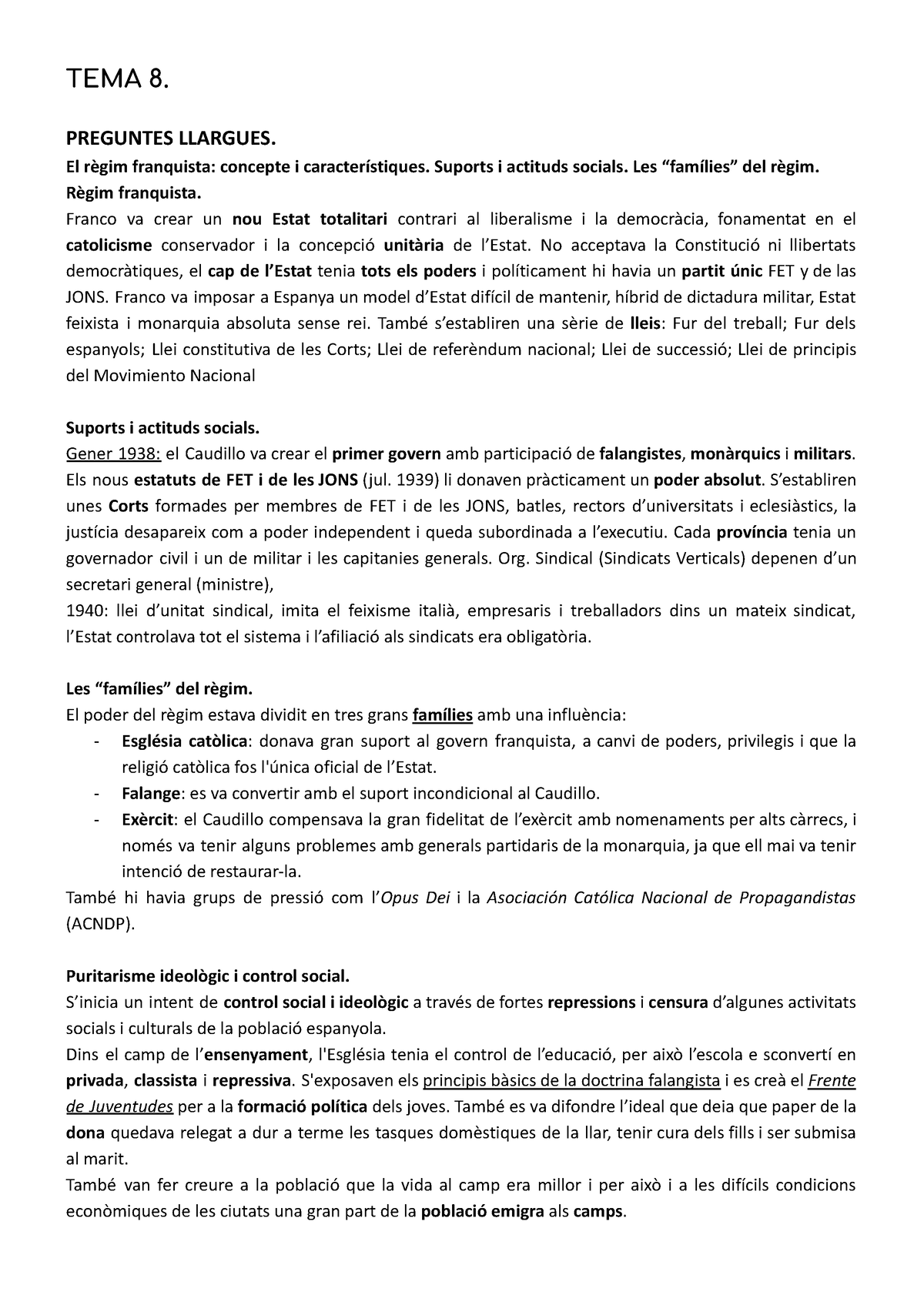 HE - Tema 8 I 9 - Temas 8 I 9 - TEMA 8. PREGUNTES LLARGUES. El Règim ...