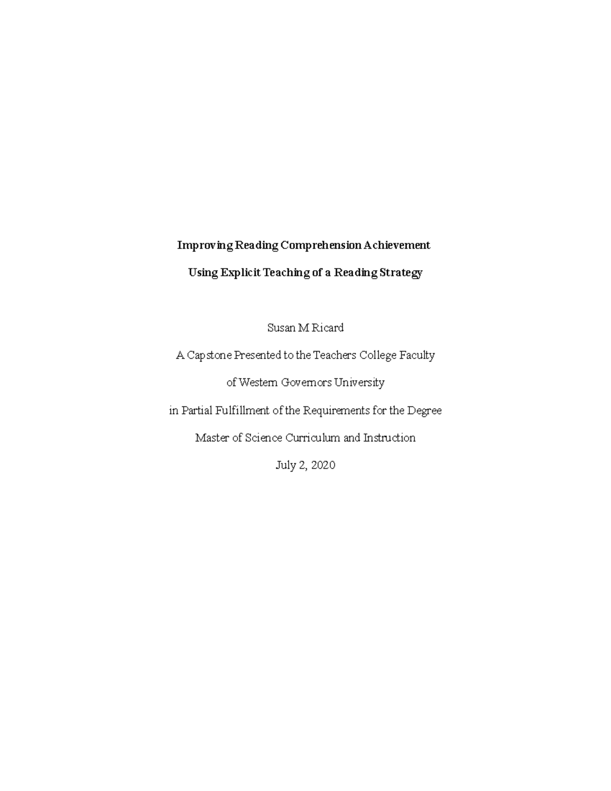 Task 3 Capstone Improving Reading Comprehension Achievement Using